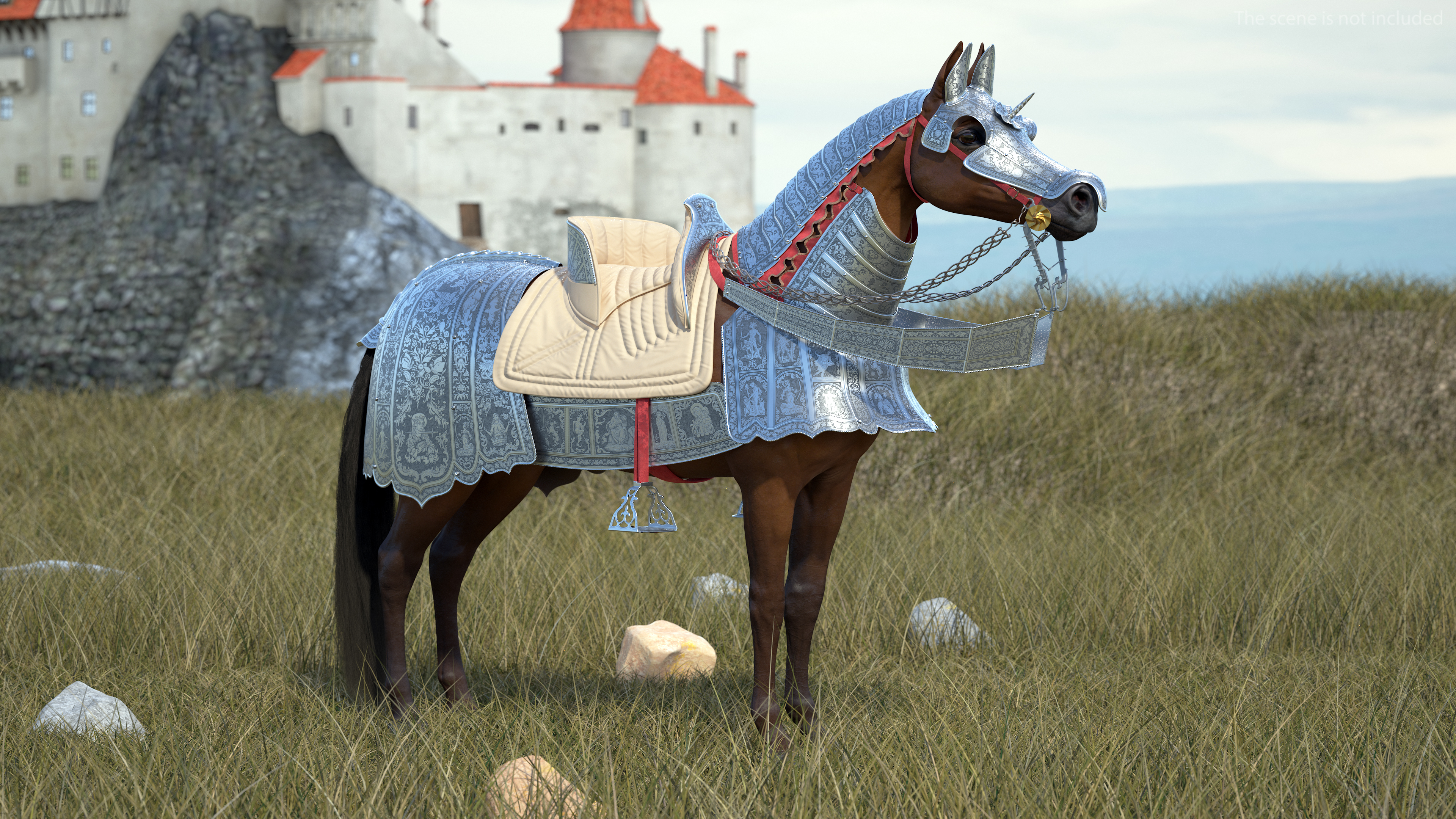 Medieval Armored Warhorse Fur 3D model