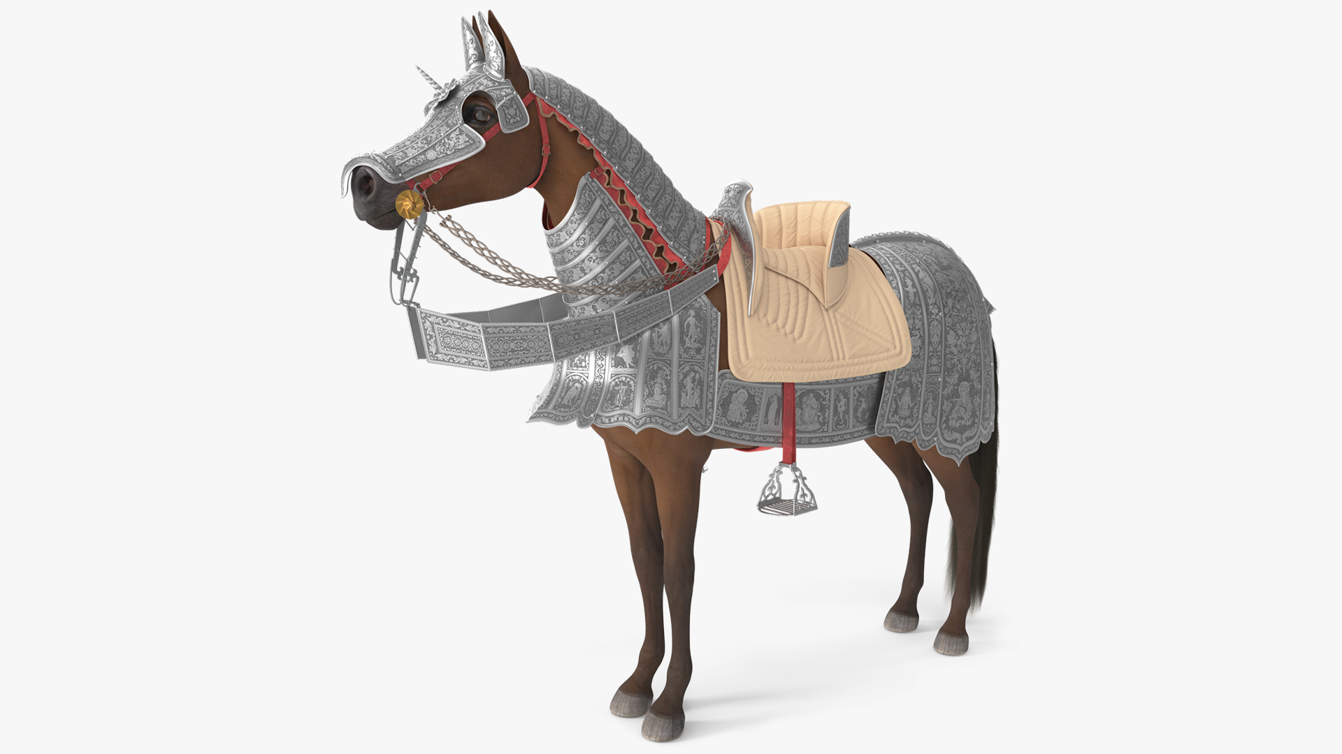 Medieval Armored Warhorse Fur 3D model