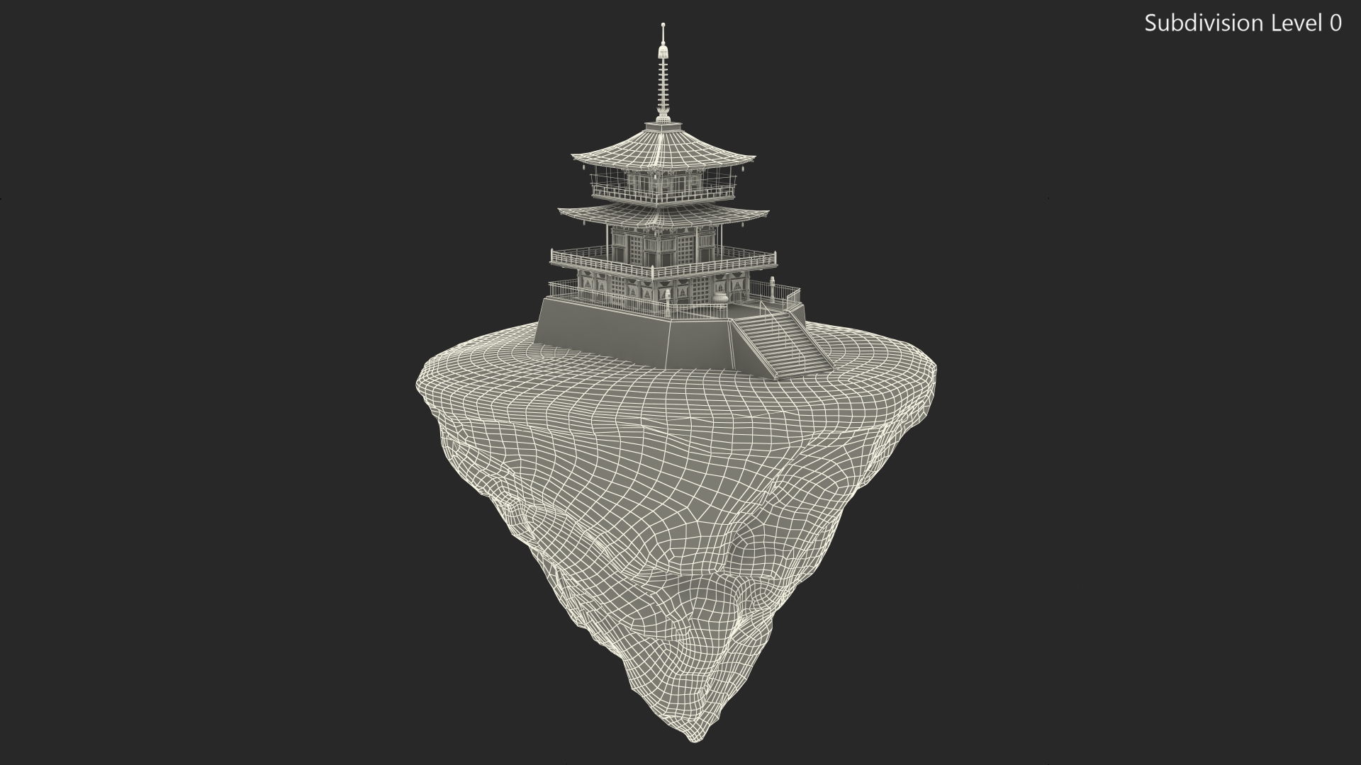 3D model Rock Round Cross Section with Temple Fur