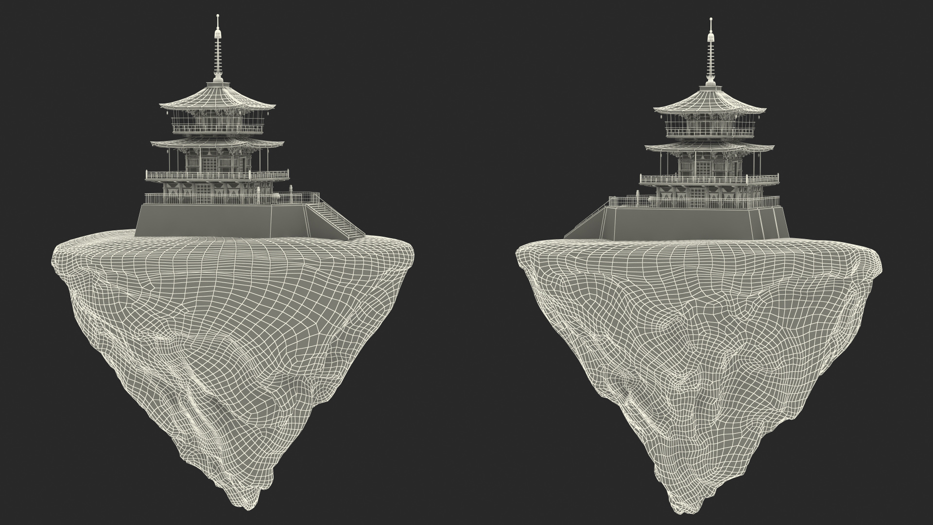 3D model Rock Round Cross Section with Temple Fur