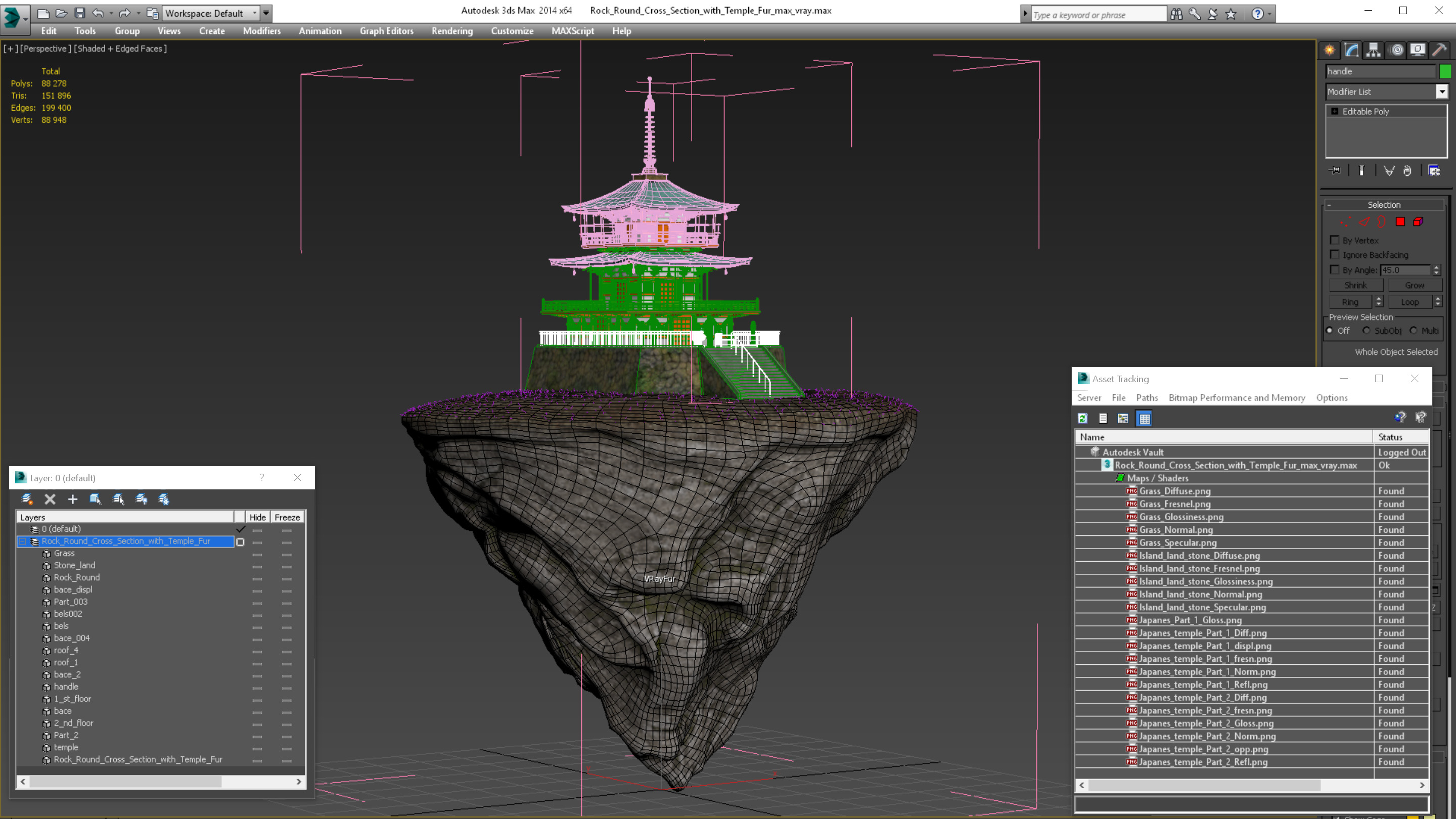 3D model Rock Round Cross Section with Temple Fur