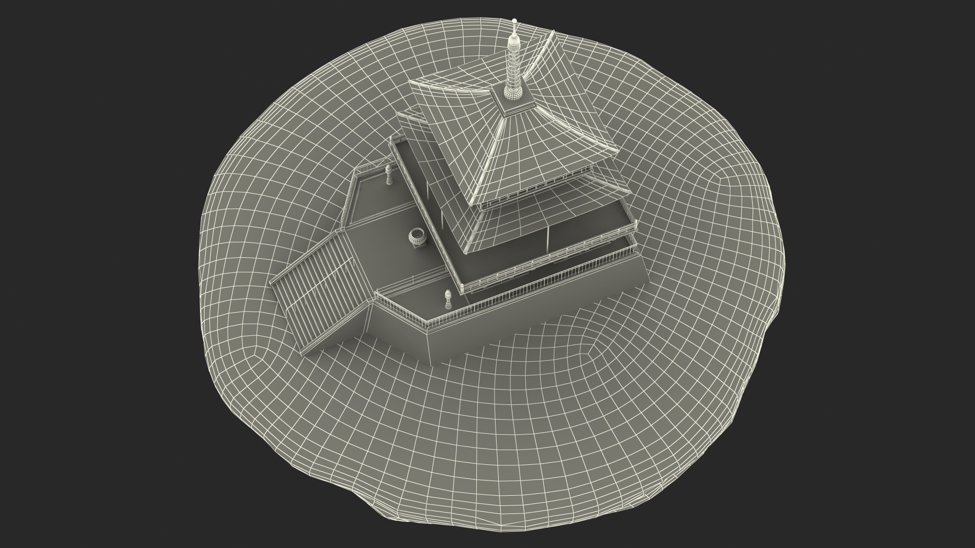 3D model Rock Round Cross Section with Temple Fur