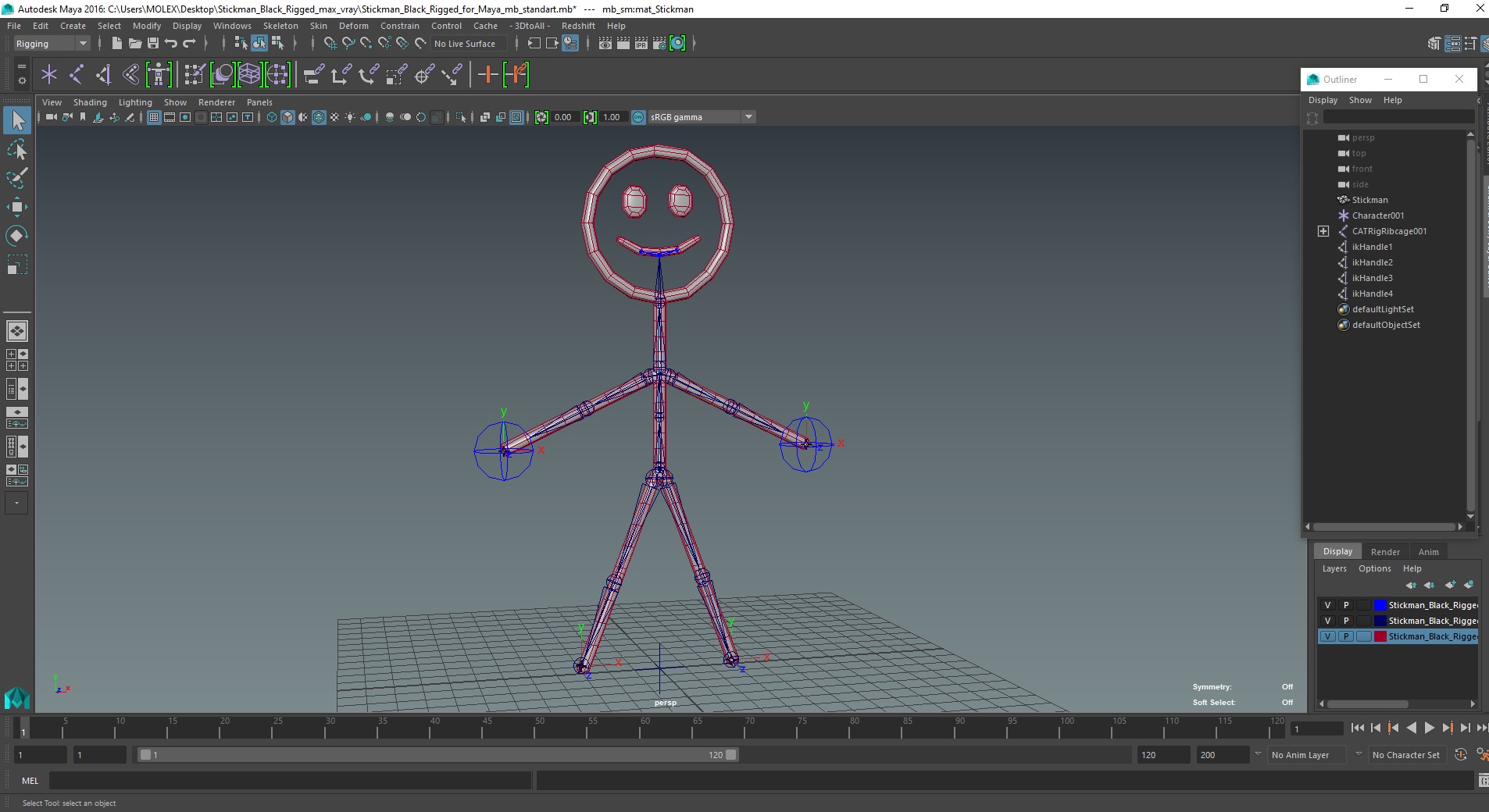 3D model Stickman Black Rigged for Maya