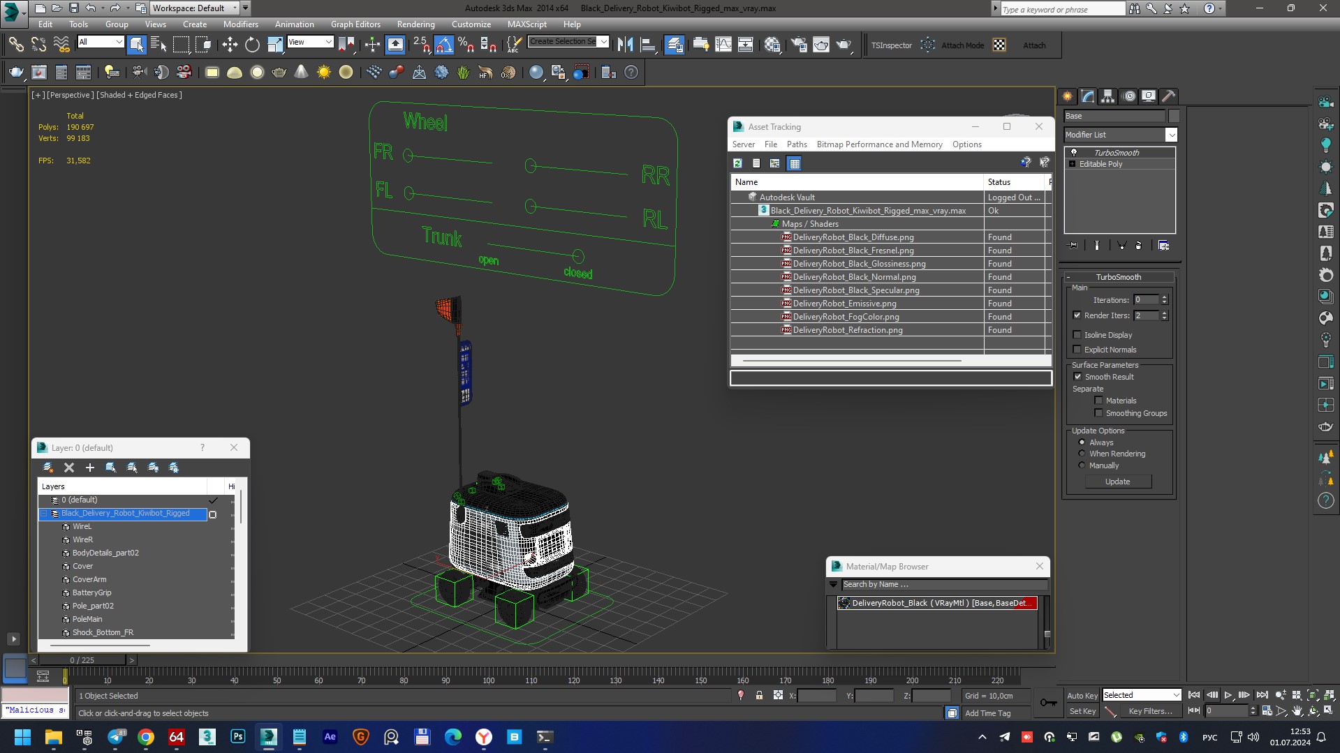 3D model Black Delivery Robot Kiwibot Rigged