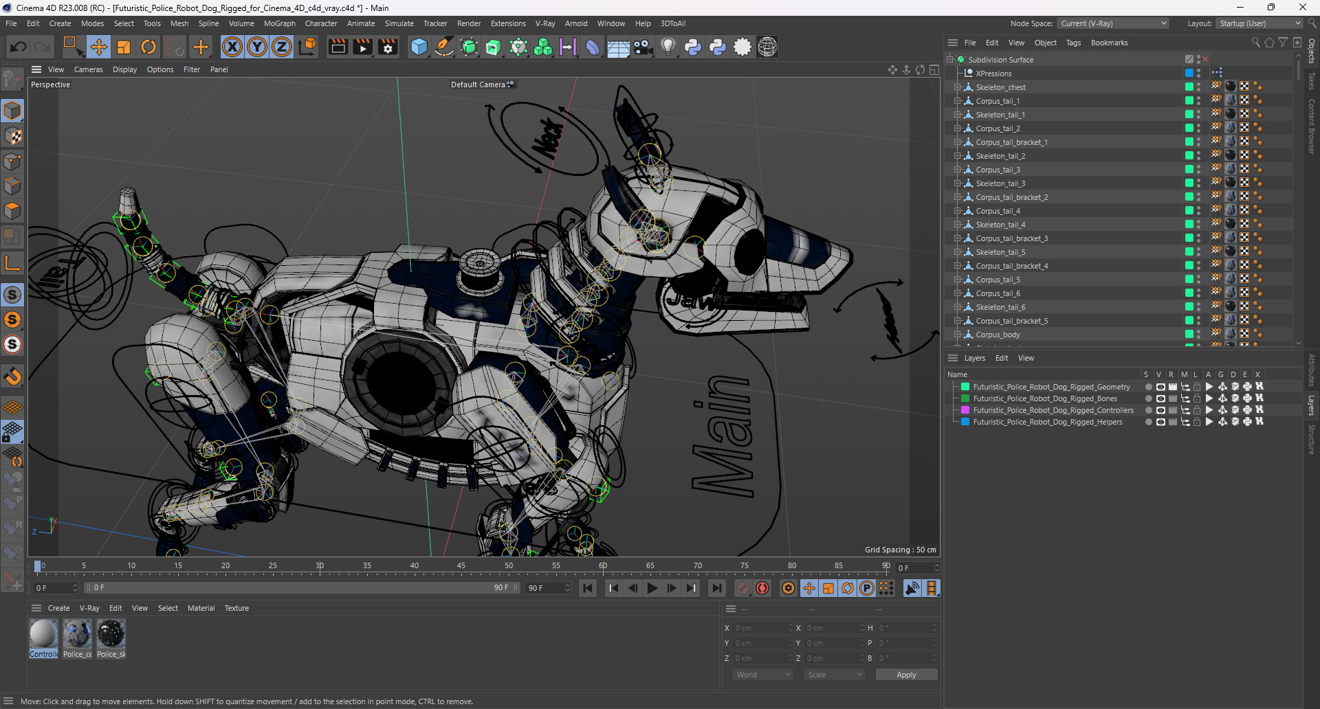 3D Futuristic Police Robot Dog Rigged for Cinema 4D model