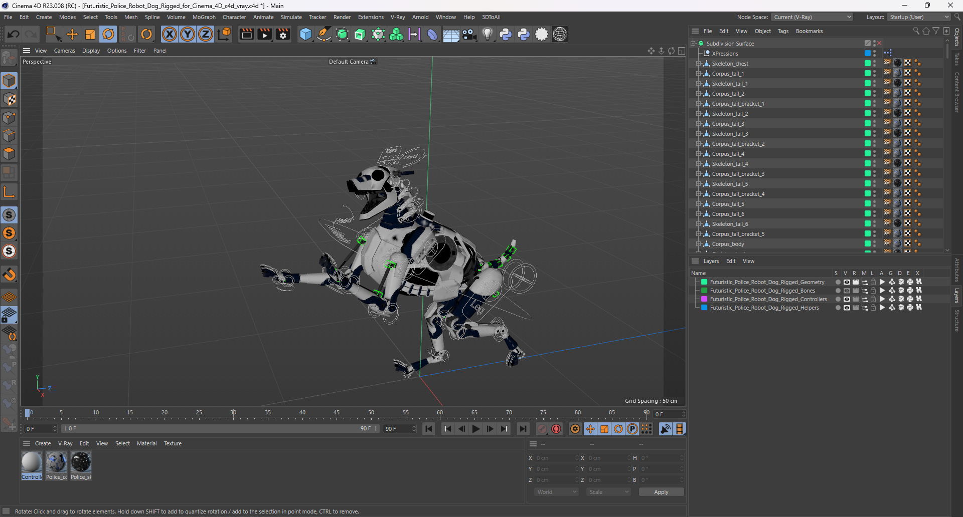 3D Futuristic Police Robot Dog Rigged for Cinema 4D model