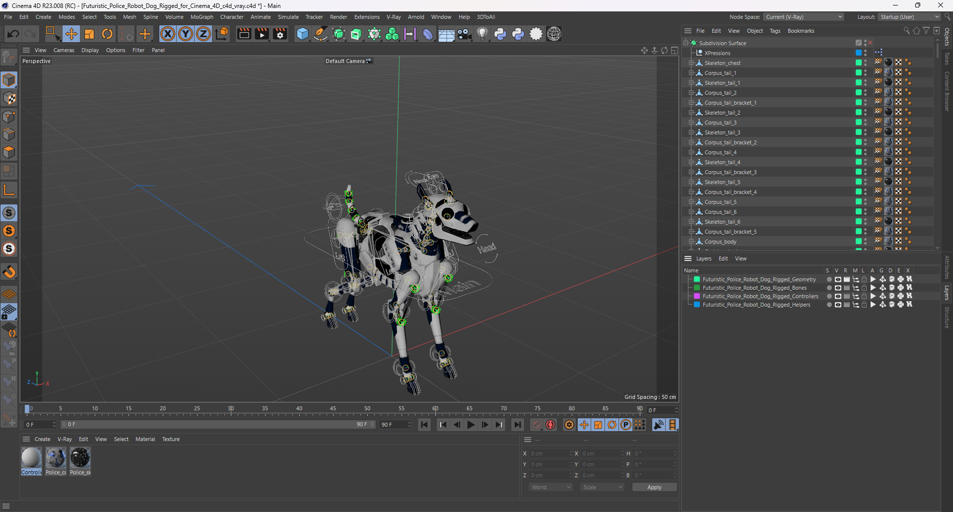 3D Futuristic Police Robot Dog Rigged for Cinema 4D model