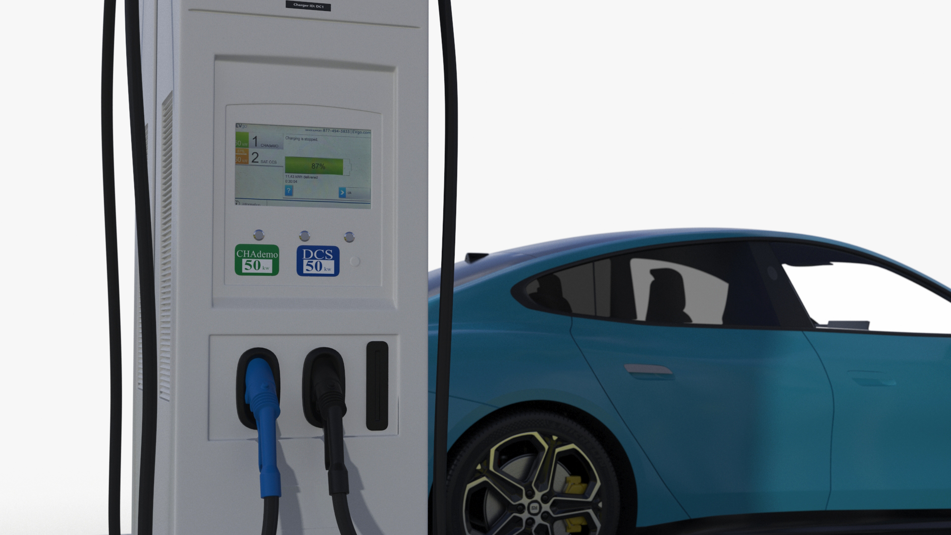 EVgo Fast Charging Station and Electric Cars 3D model