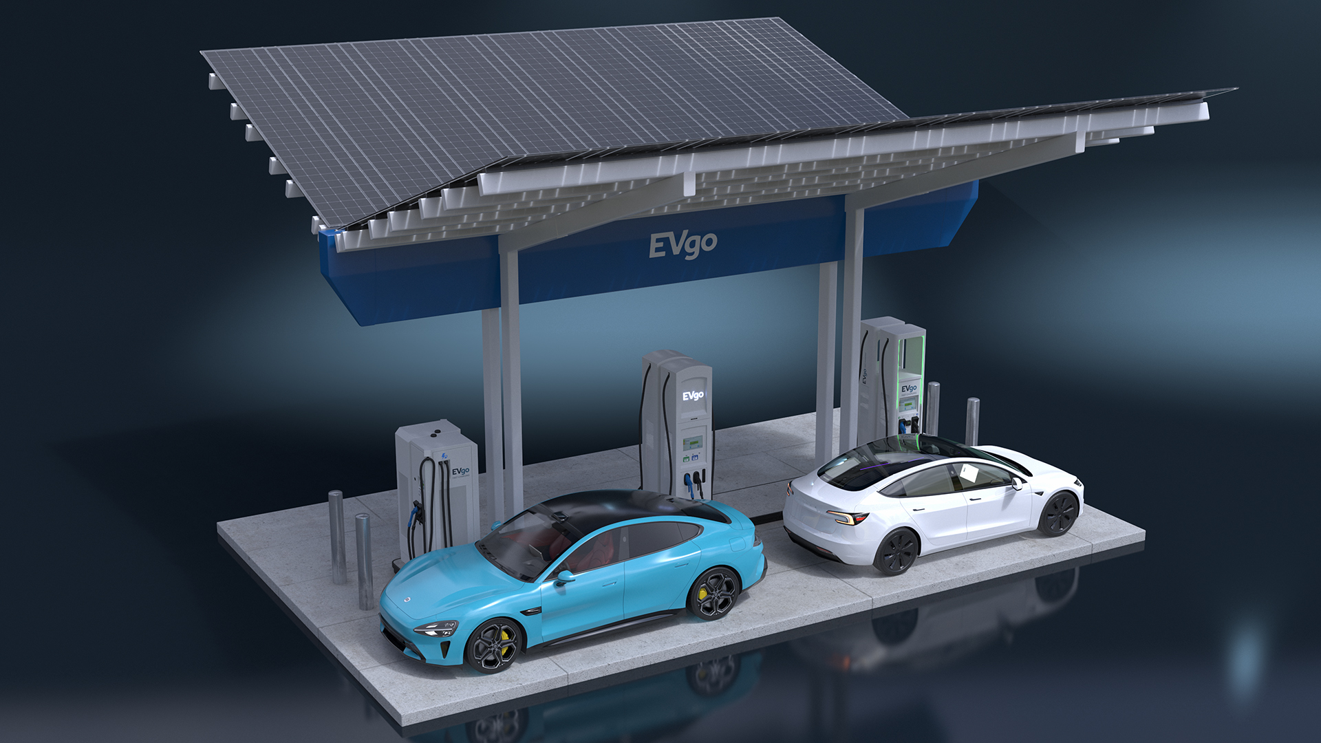 EVgo Fast Charging Station and Electric Cars 3D model