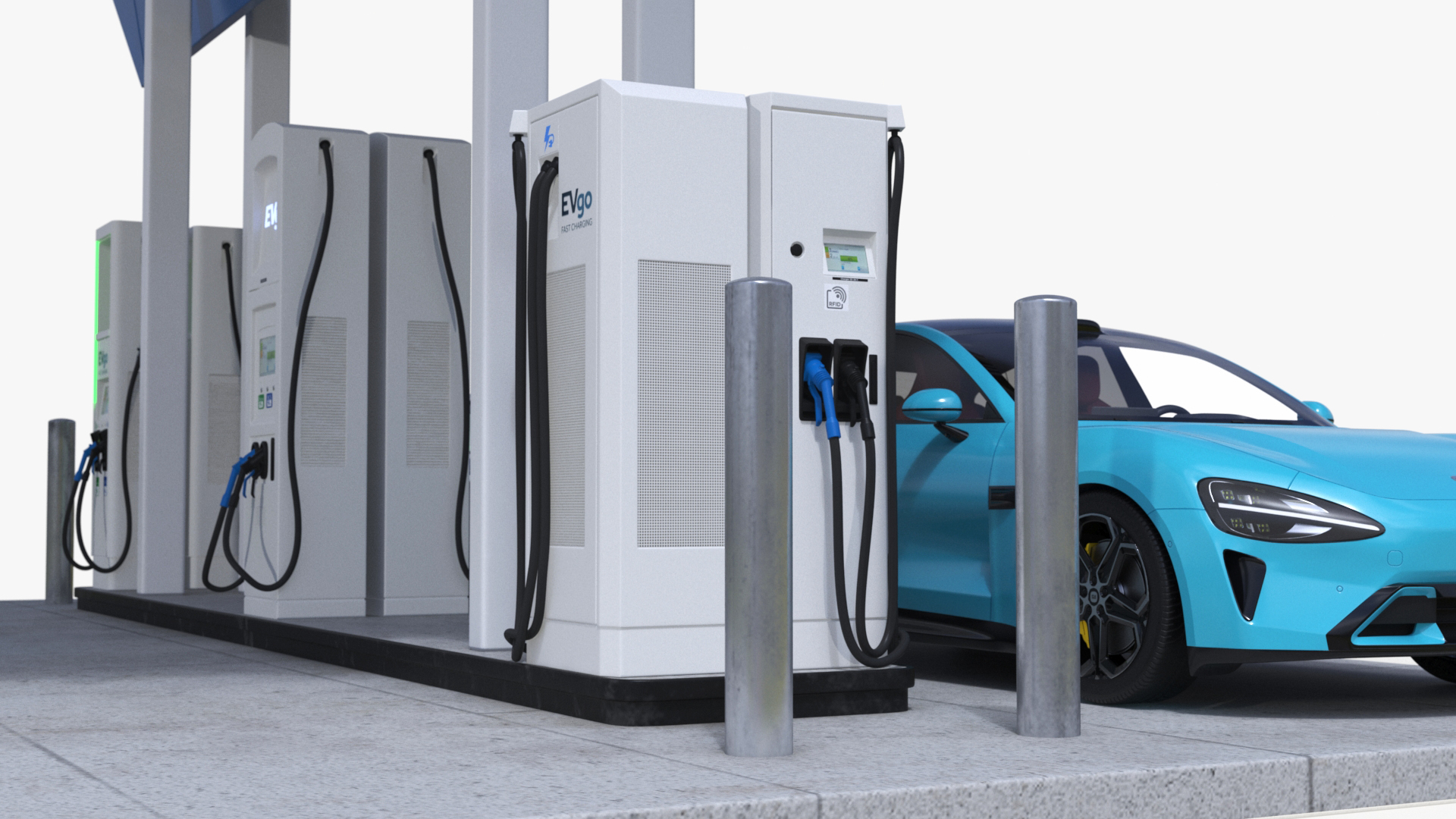 EVgo Fast Charging Station and Electric Cars 3D model