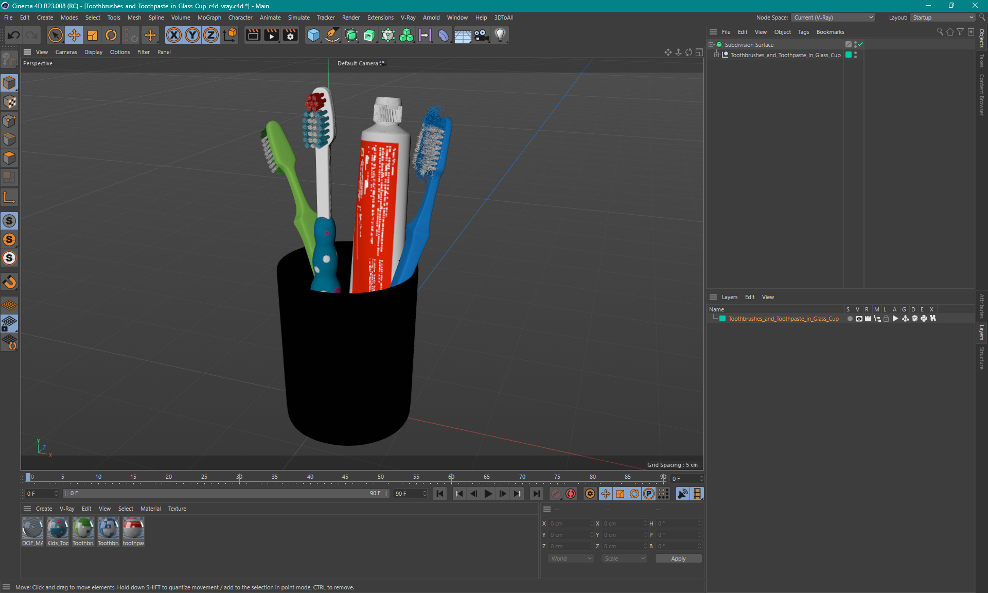 3D model Toothbrushes and Toothpaste in Glass Cup