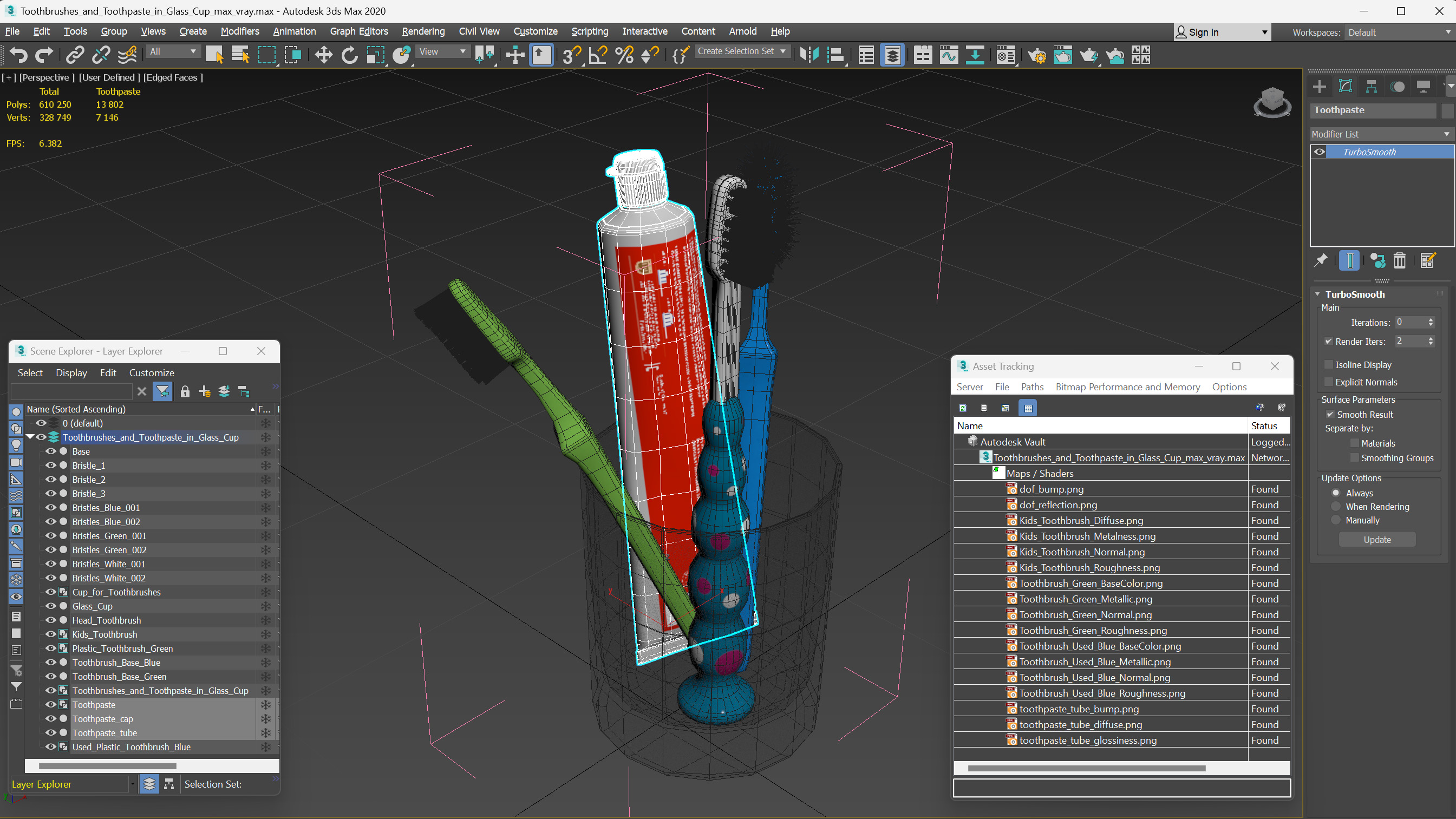 3D model Toothbrushes and Toothpaste in Glass Cup