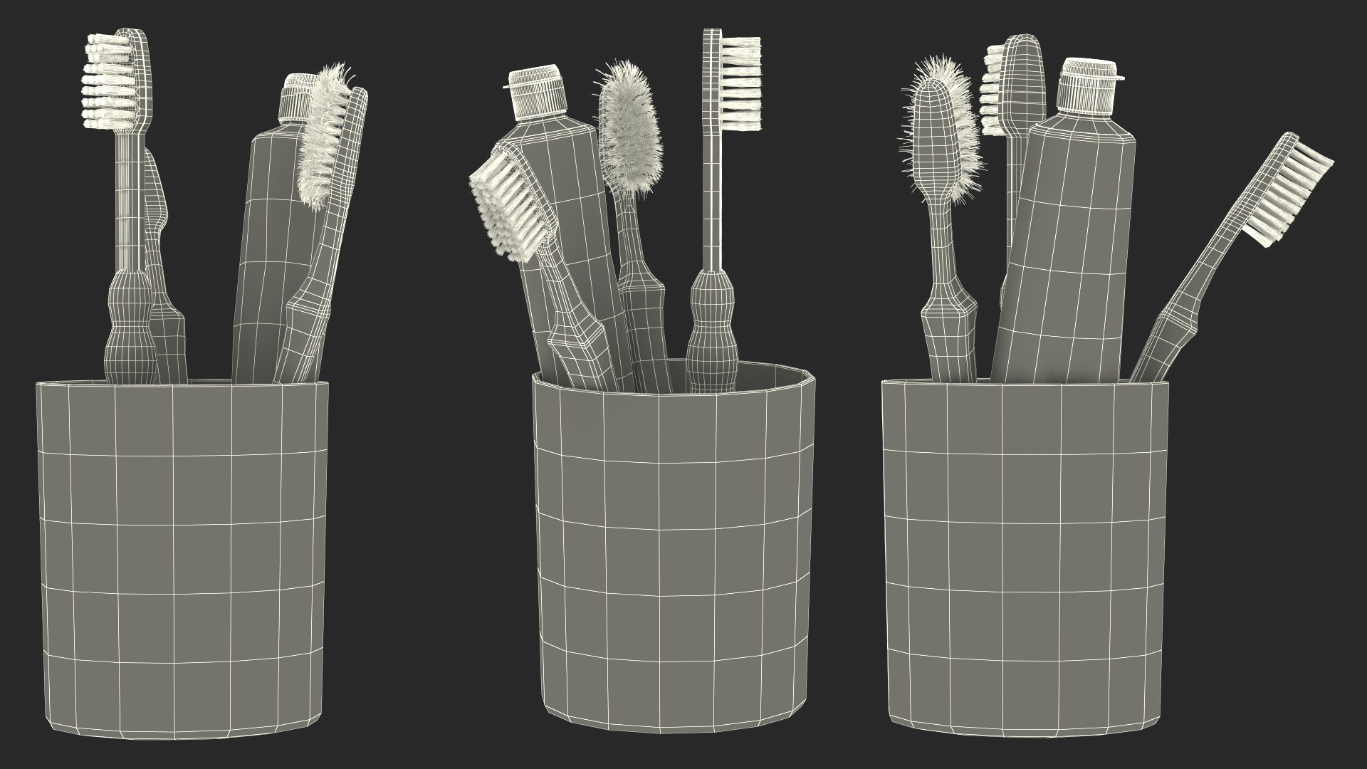 3D model Toothbrushes and Toothpaste in Glass Cup