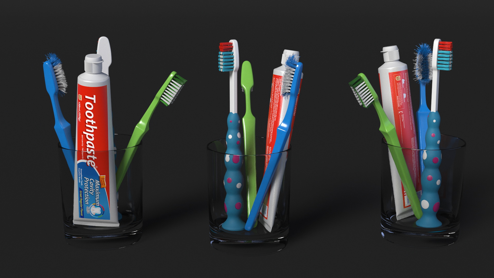 3D model Toothbrushes and Toothpaste in Glass Cup