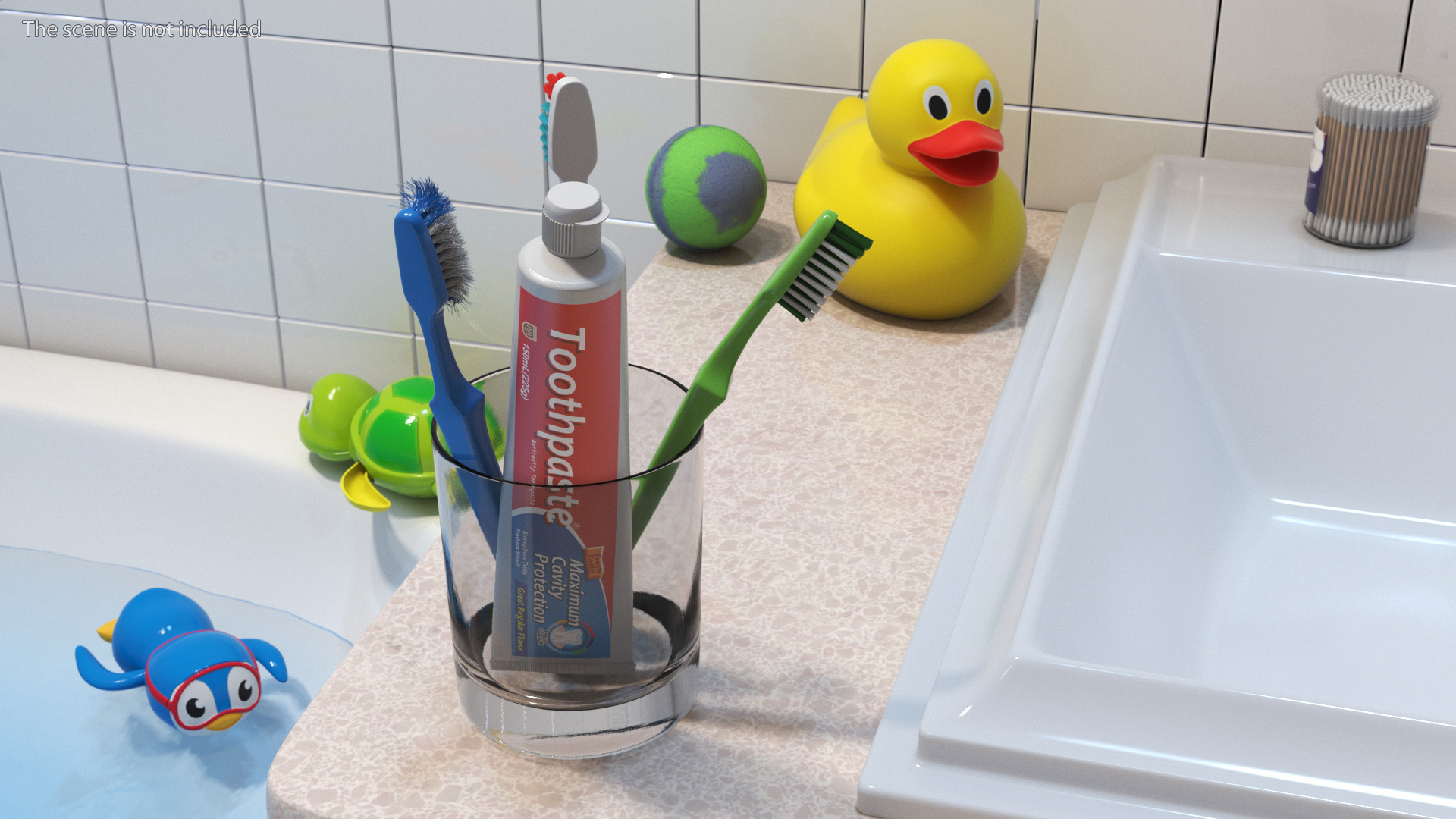 3D model Toothbrushes and Toothpaste in Glass Cup