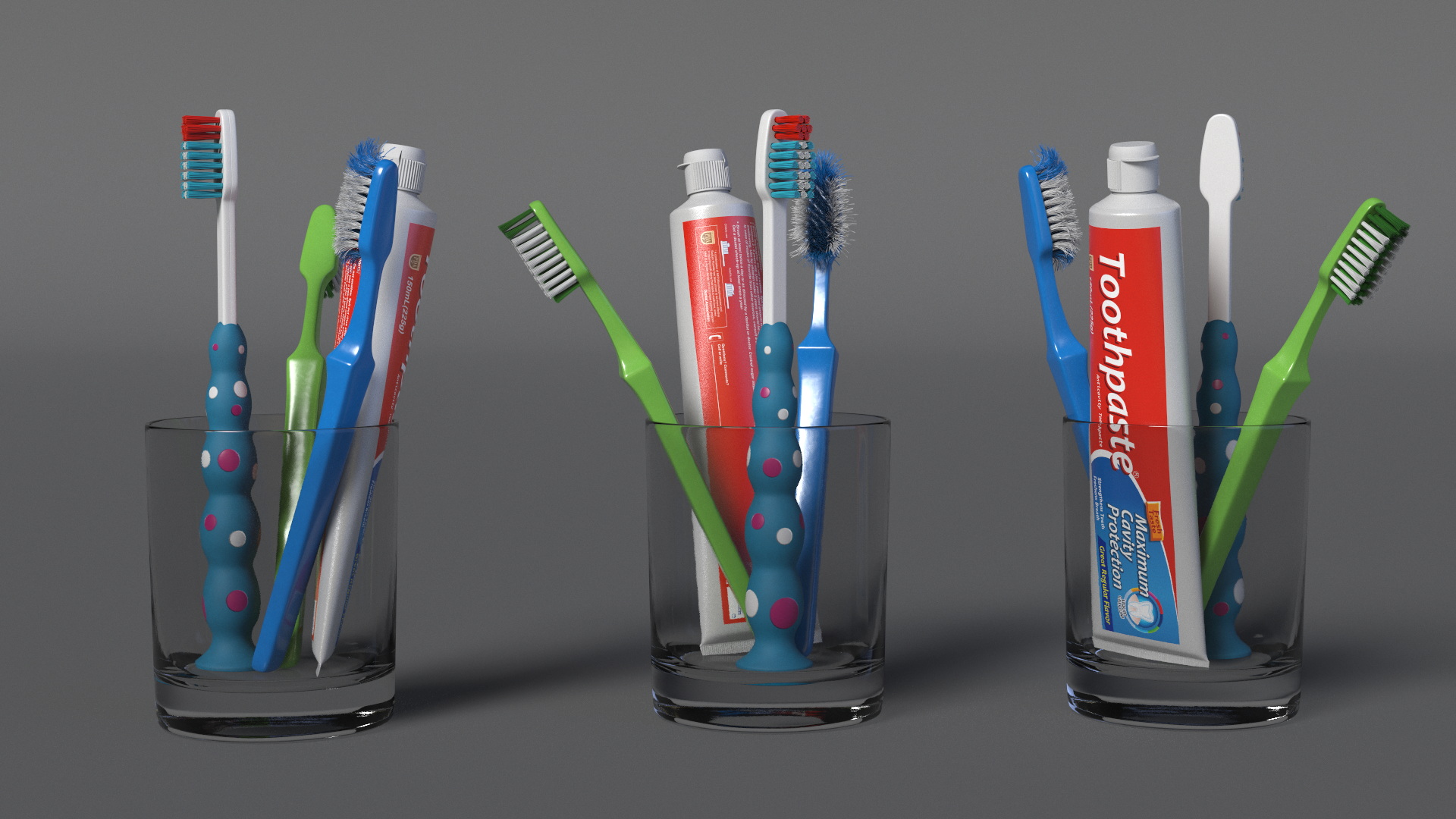 3D model Toothbrushes and Toothpaste in Glass Cup