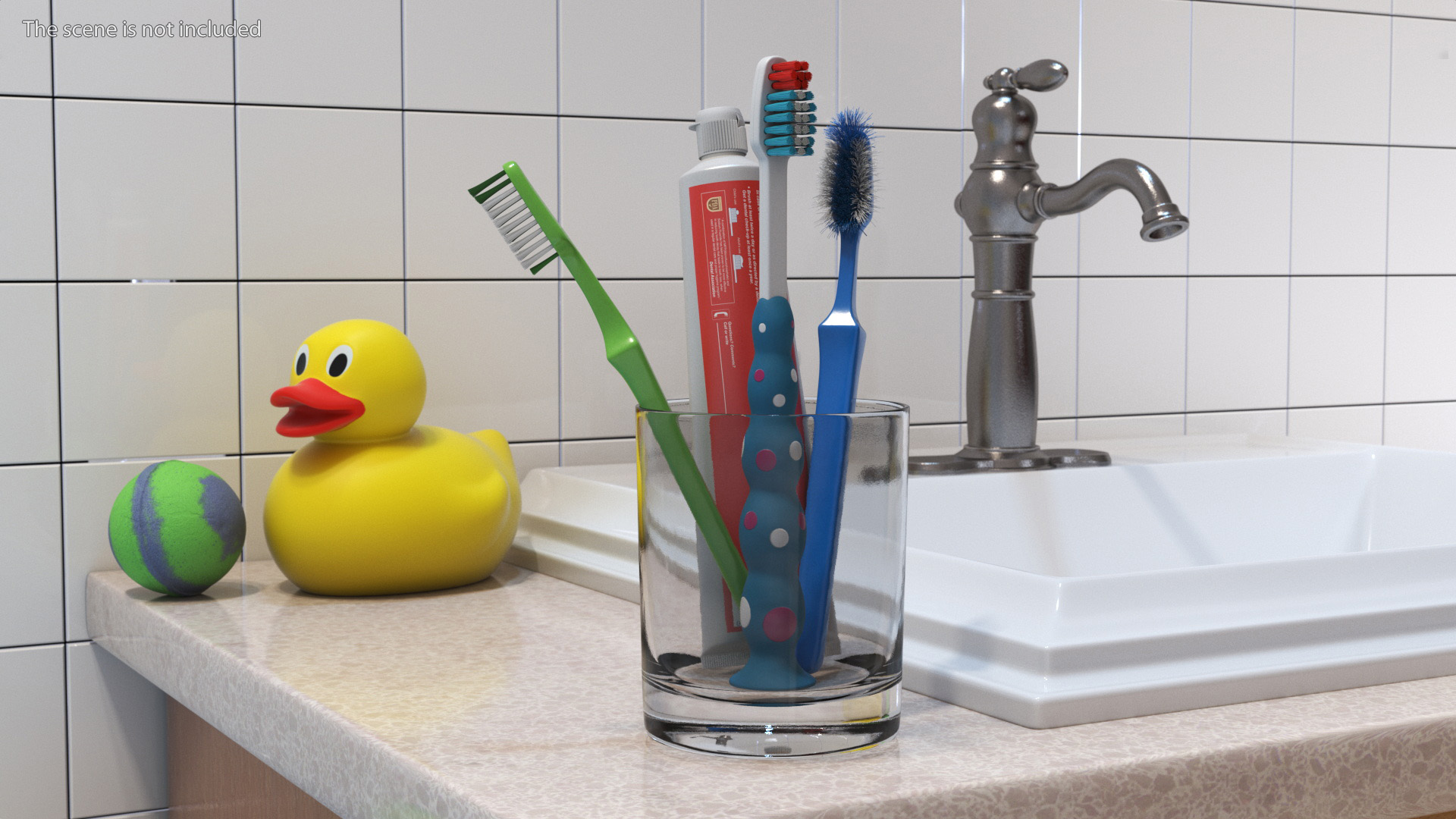 3D model Toothbrushes and Toothpaste in Glass Cup