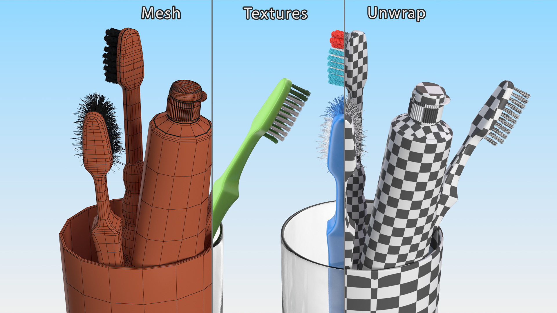 3D model Toothbrushes and Toothpaste in Glass Cup