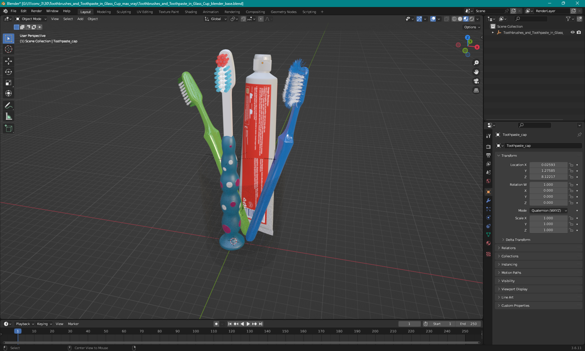 3D model Toothbrushes and Toothpaste in Glass Cup