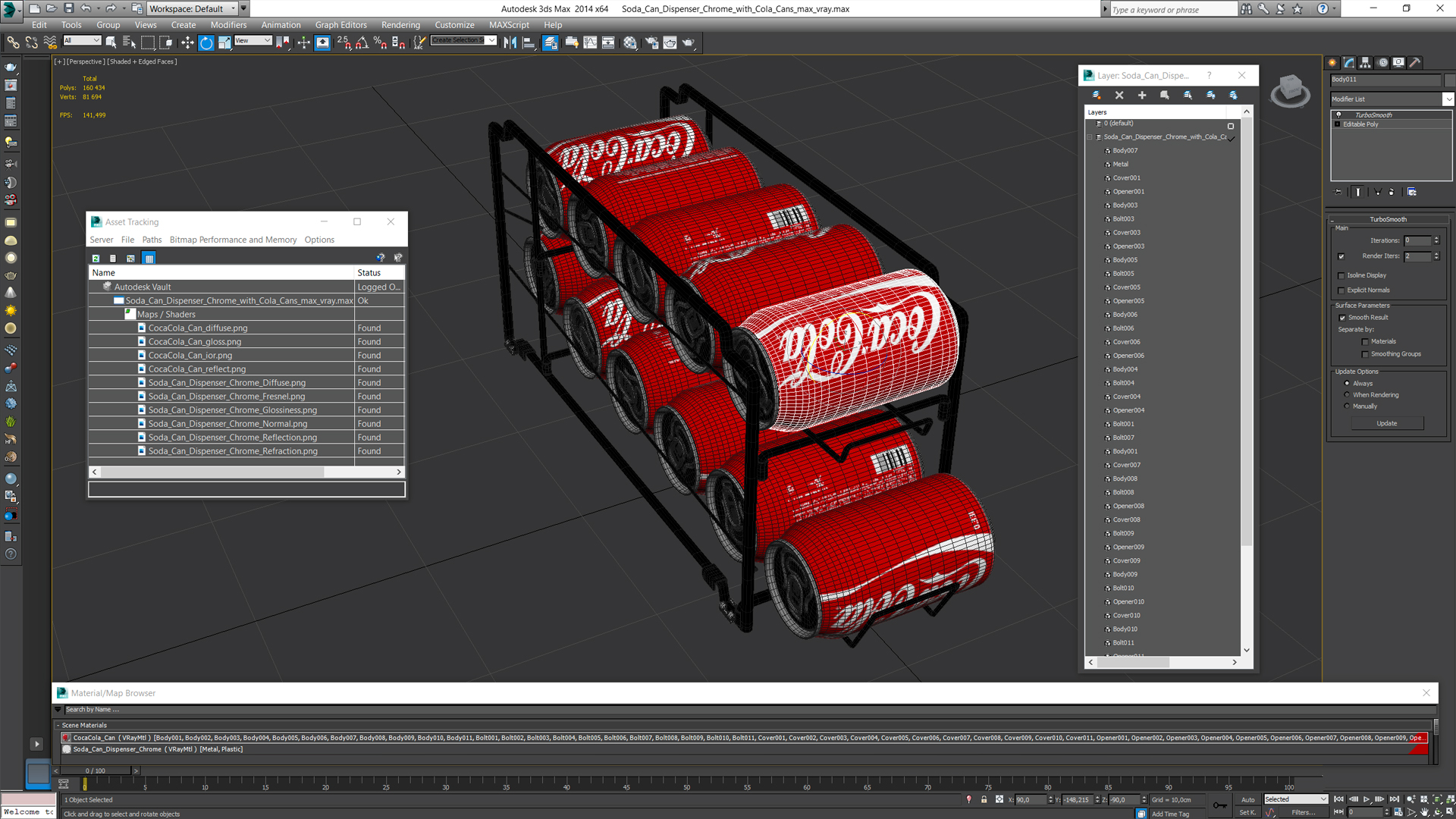 3D model Soda Can Dispenser Chrome with Cola Cans