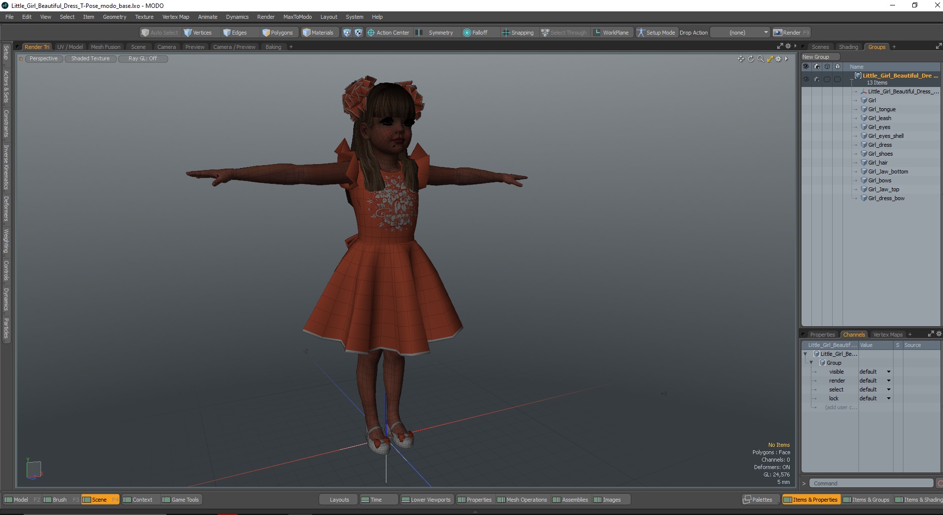 Little Girl Beautiful Dress T-Pose 3D model