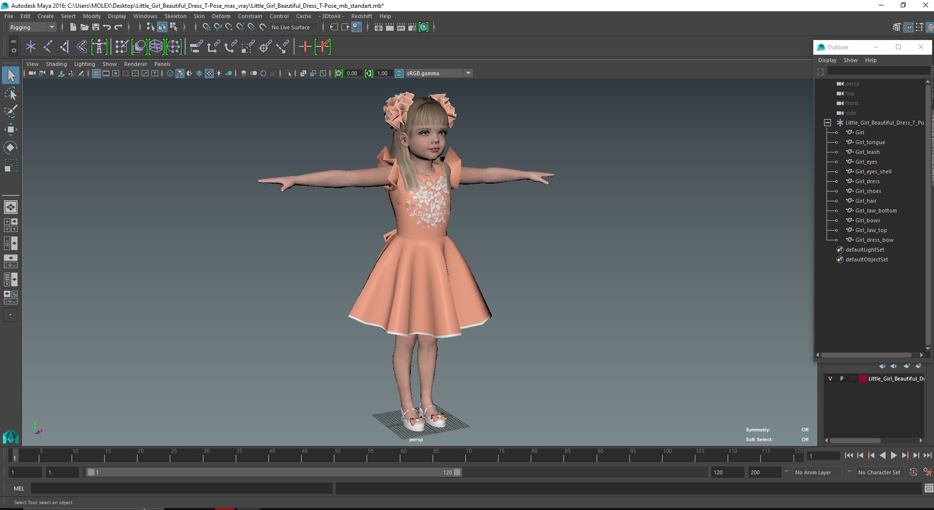 Little Girl Beautiful Dress T-Pose 3D model