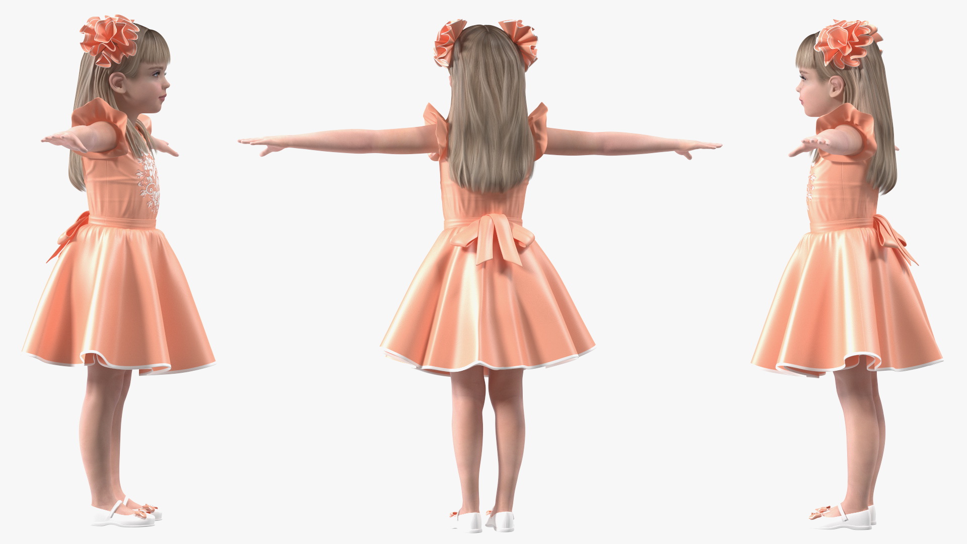 Little Girl Beautiful Dress T-Pose 3D model