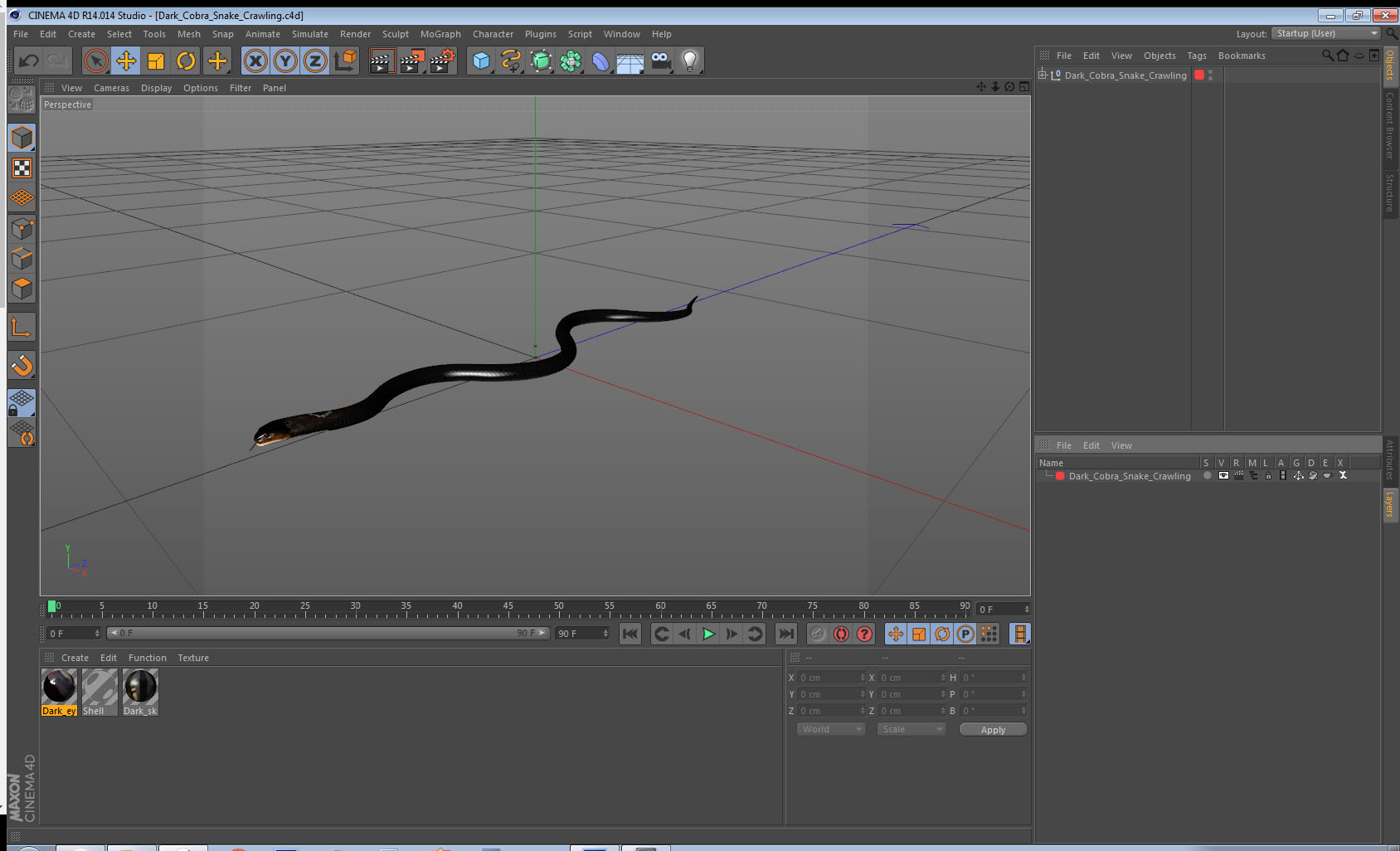 3D model Dark Cobra Snake Crawling