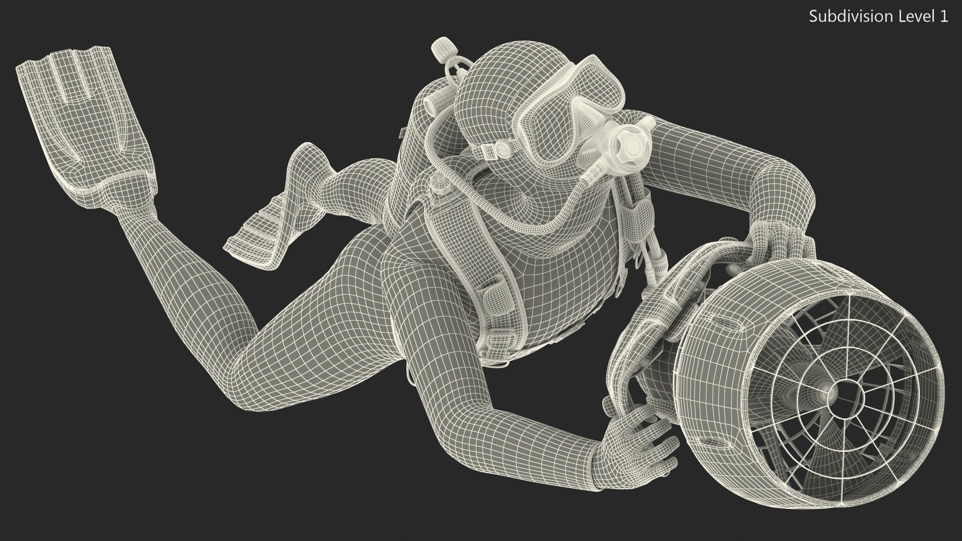 3D Diver with Sea Scooter Propulsion Vehicle Rigged model