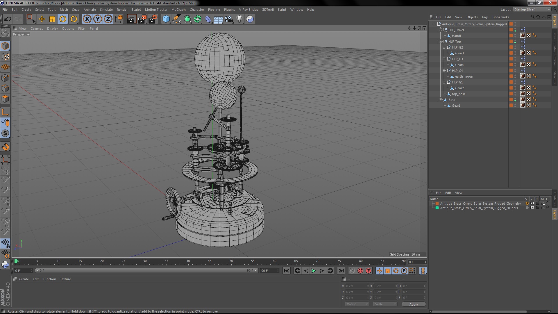 Antique Brass Orrery Solar System Rigged for Cinema 4D 3D model