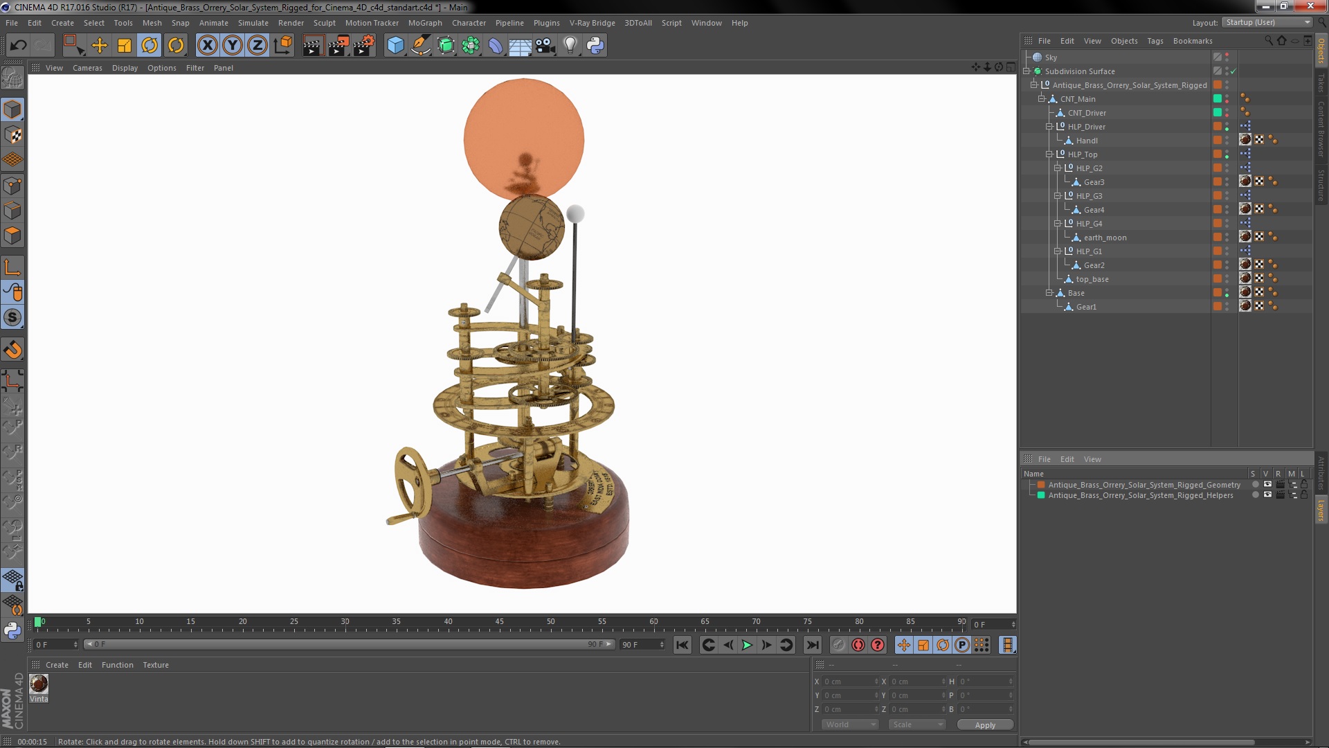 Antique Brass Orrery Solar System Rigged for Cinema 4D 3D model