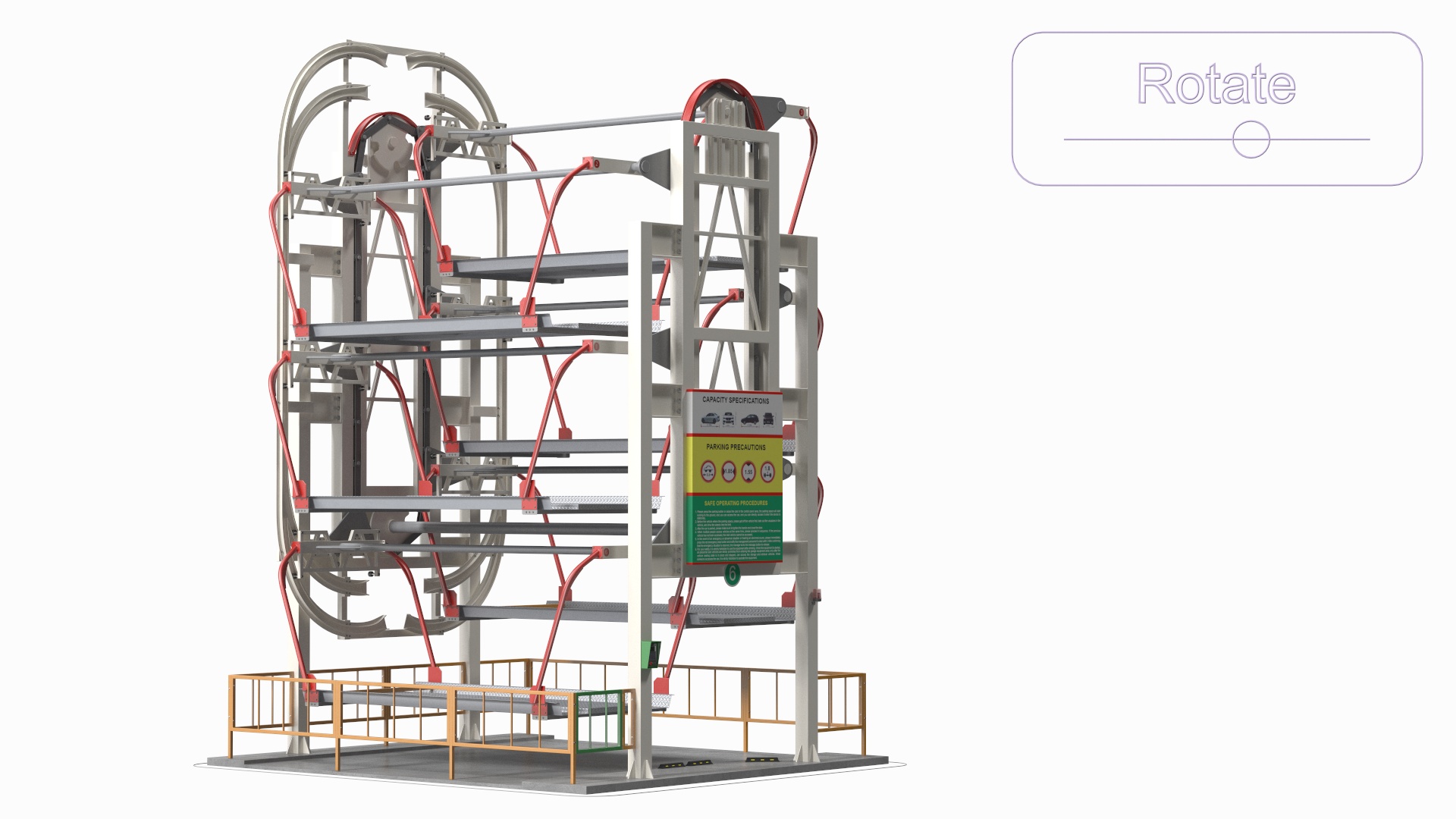 3D model 6 Place Rotary Car Parking Lift System Rigged