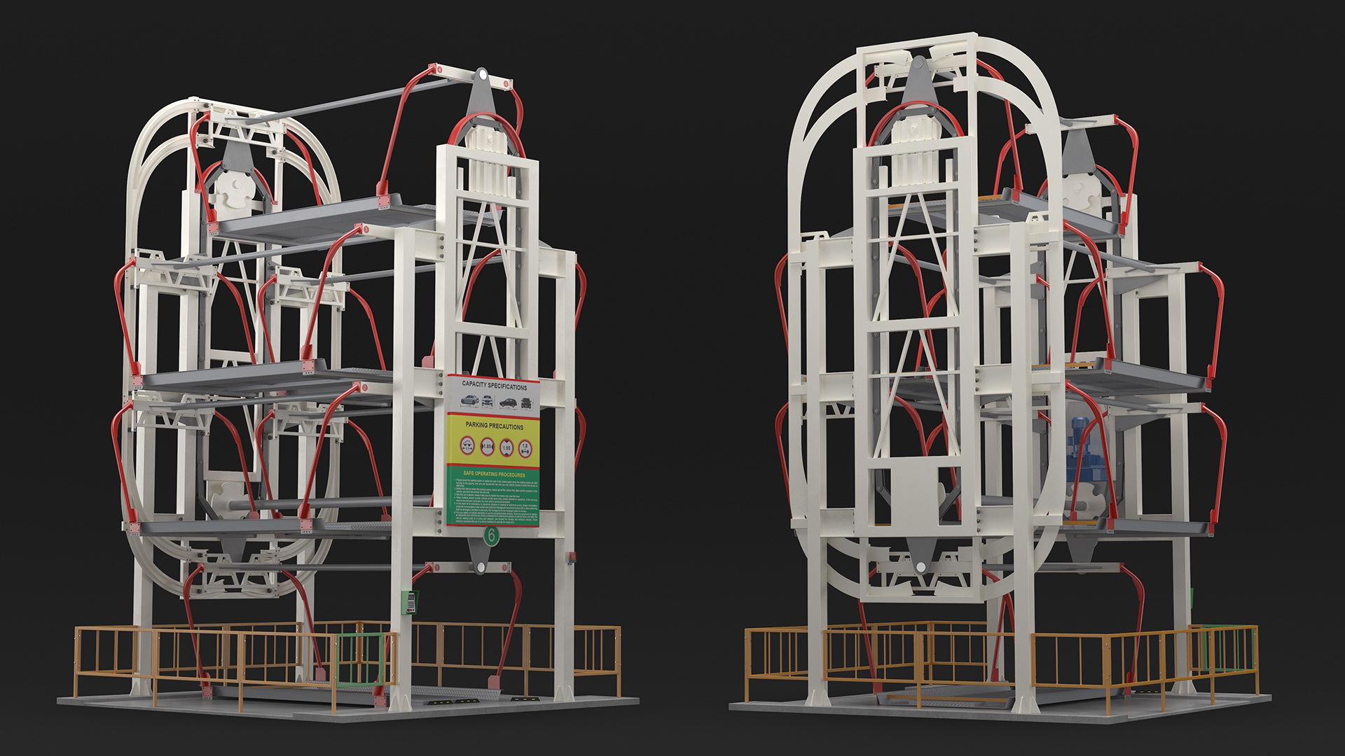 3D model 6 Place Rotary Car Parking Lift System Rigged