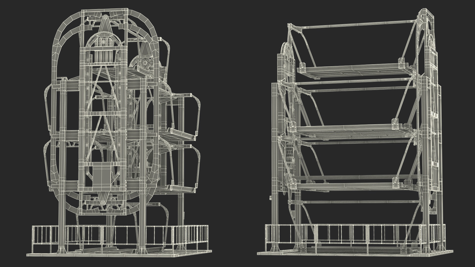 3D model 6 Place Rotary Car Parking Lift System Rigged