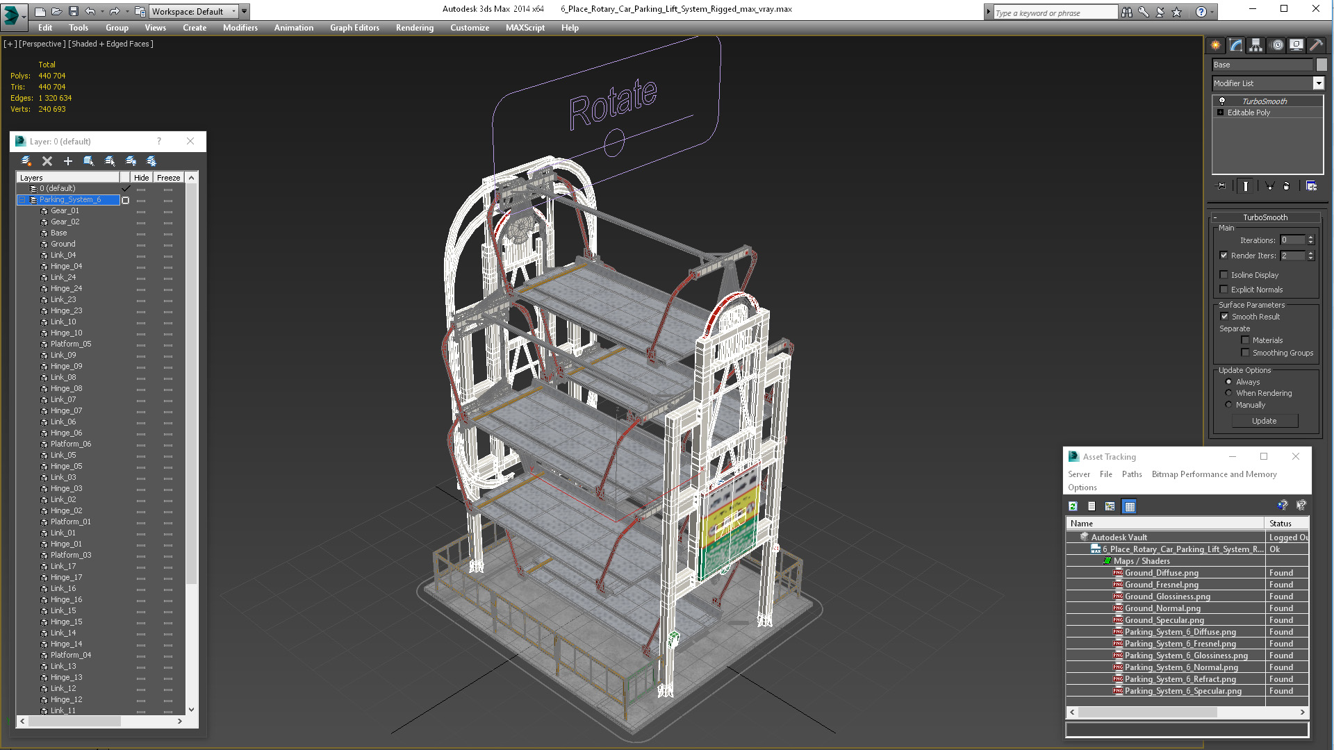 3D model 6 Place Rotary Car Parking Lift System Rigged