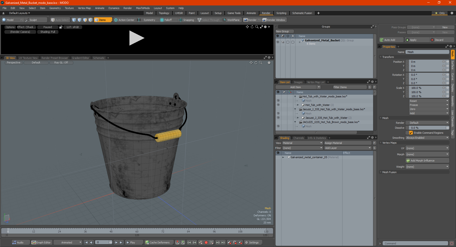 3D Galvanized Metal Bucket model