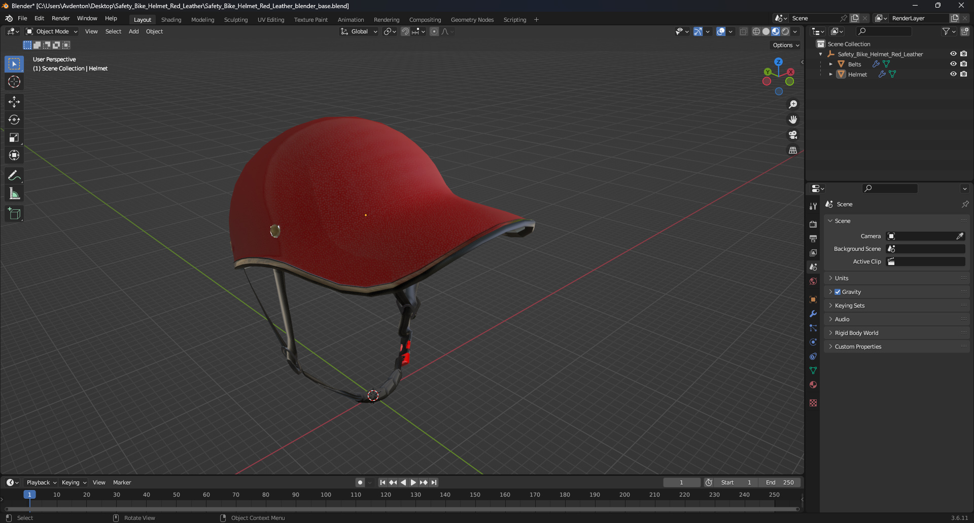 3D model Safety Bike Helmet Red Leather