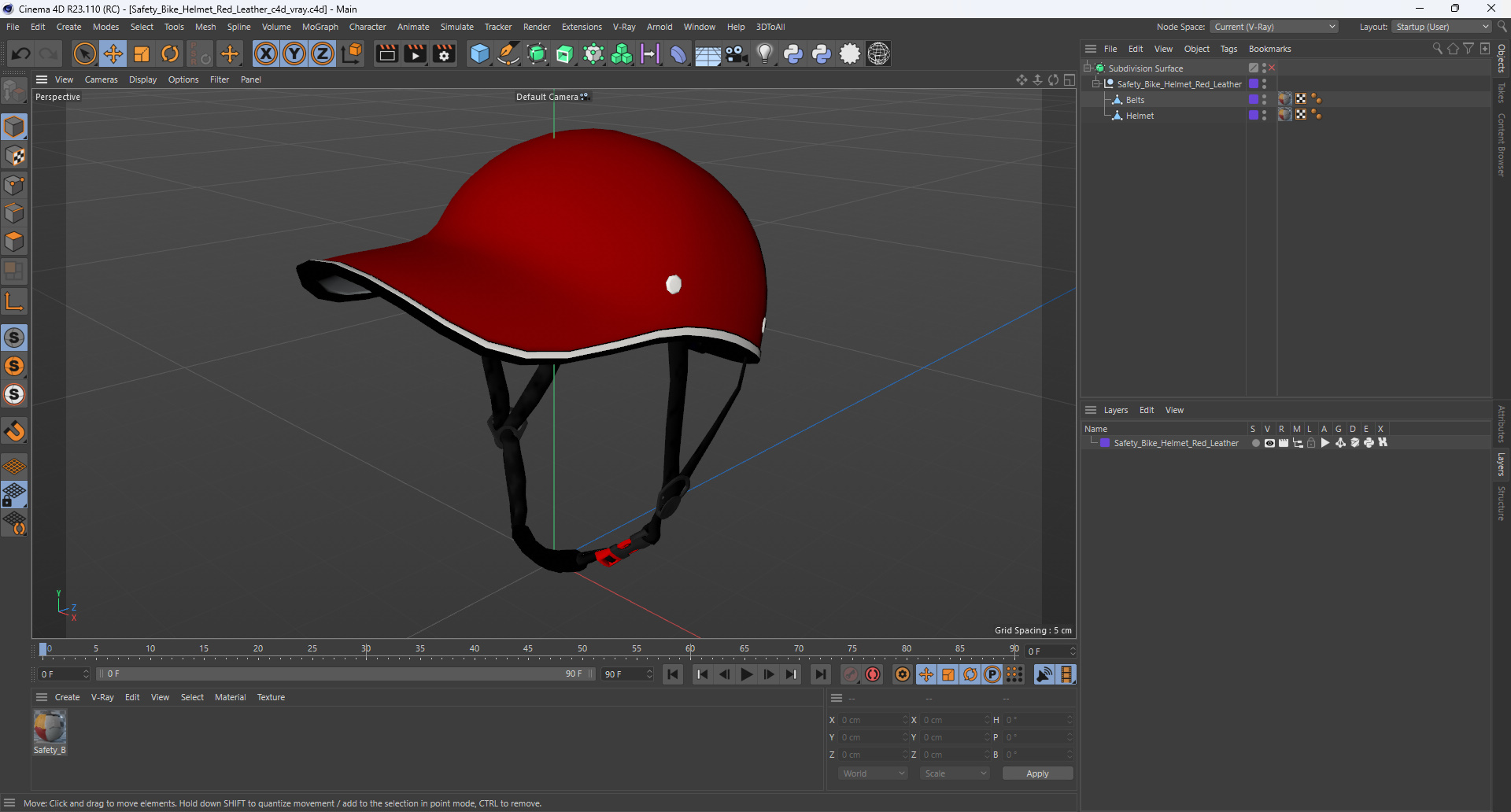 3D model Safety Bike Helmet Red Leather