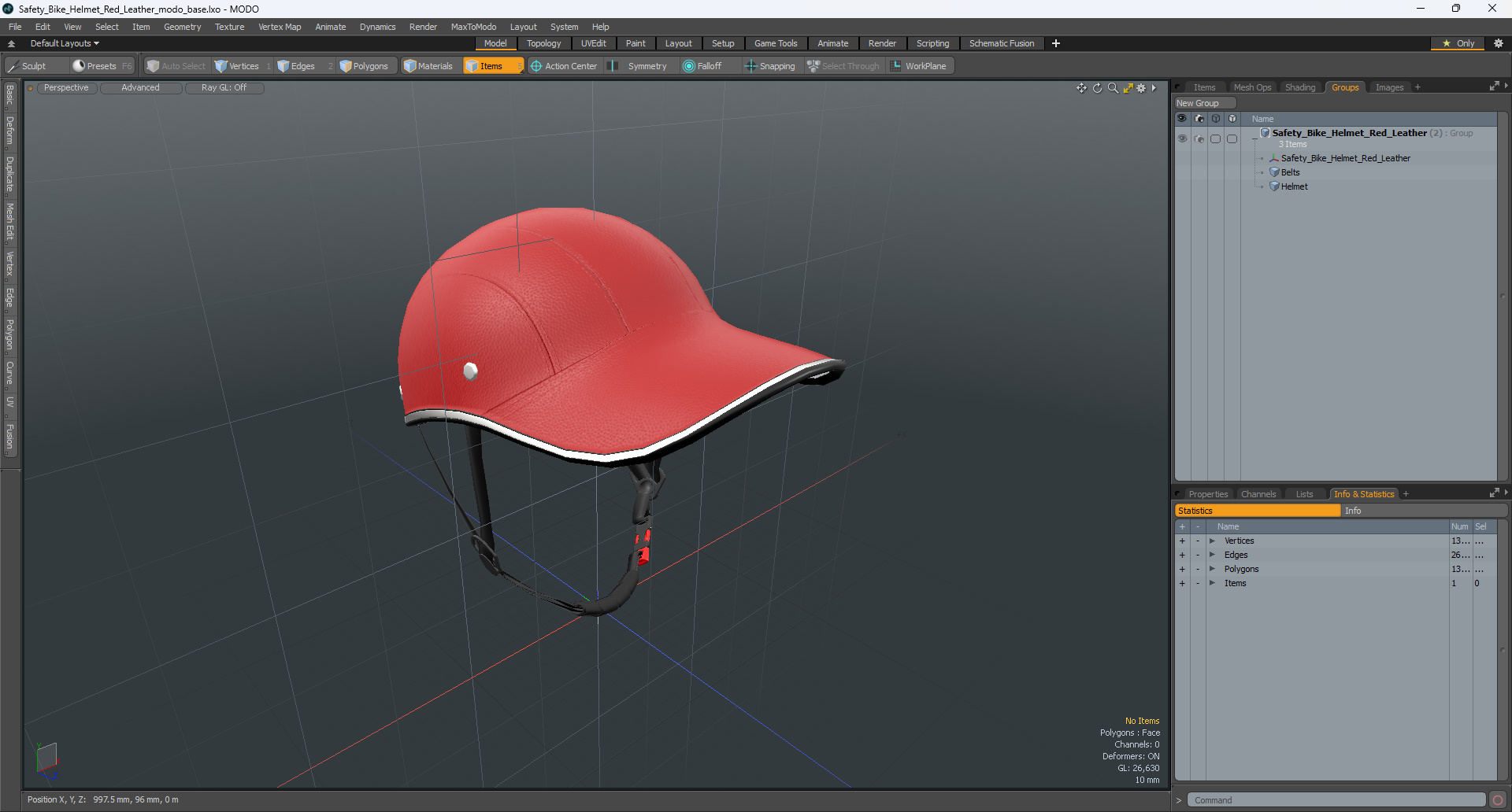 3D model Safety Bike Helmet Red Leather