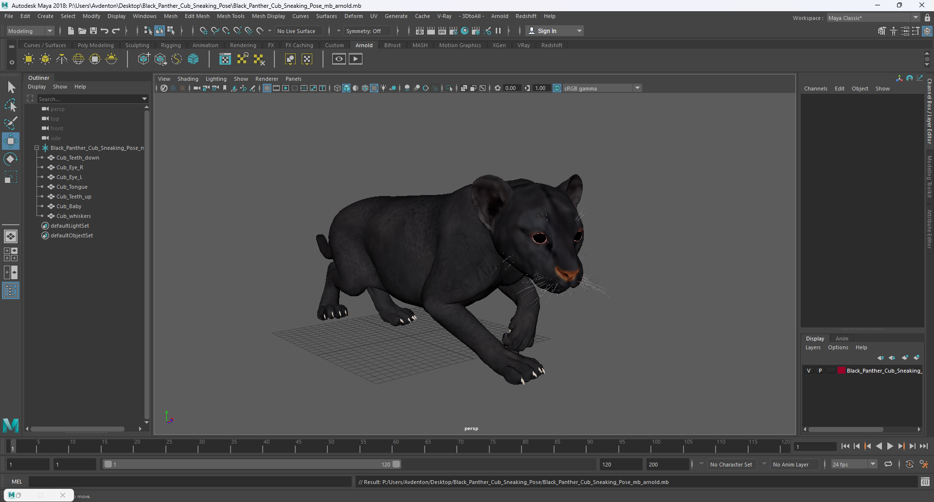 3D Black Panther Cub Sneaking Pose