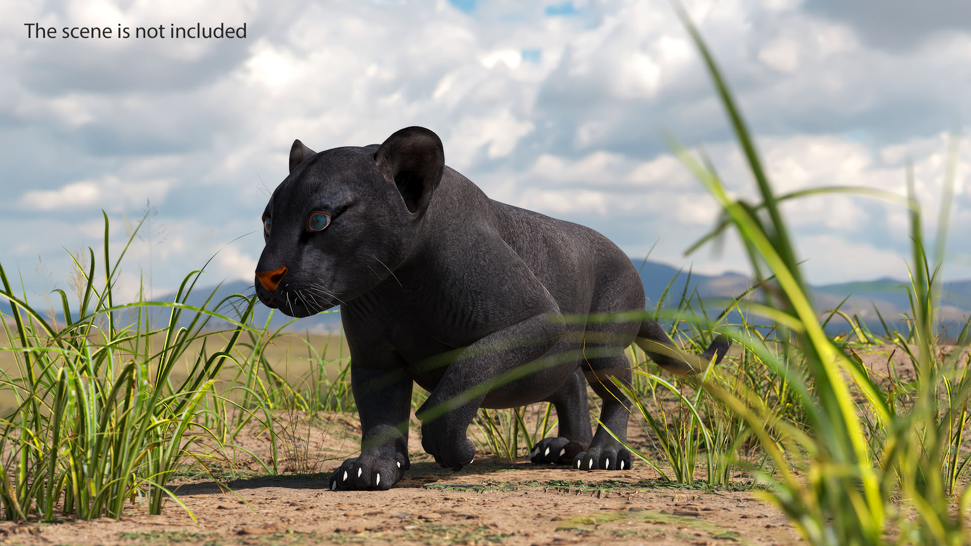 3D Black Panther Cub Sneaking Pose