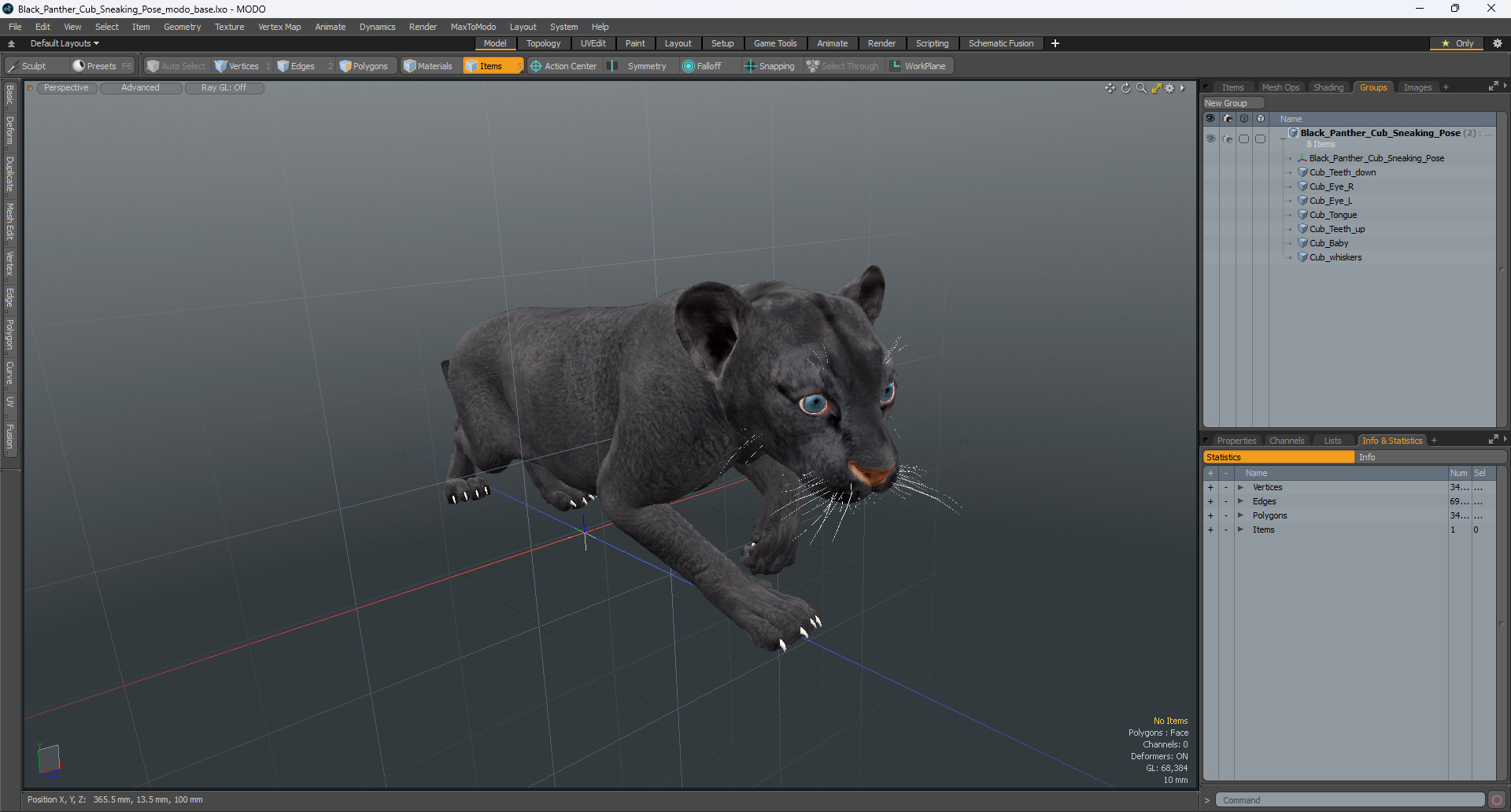 3D Black Panther Cub Sneaking Pose