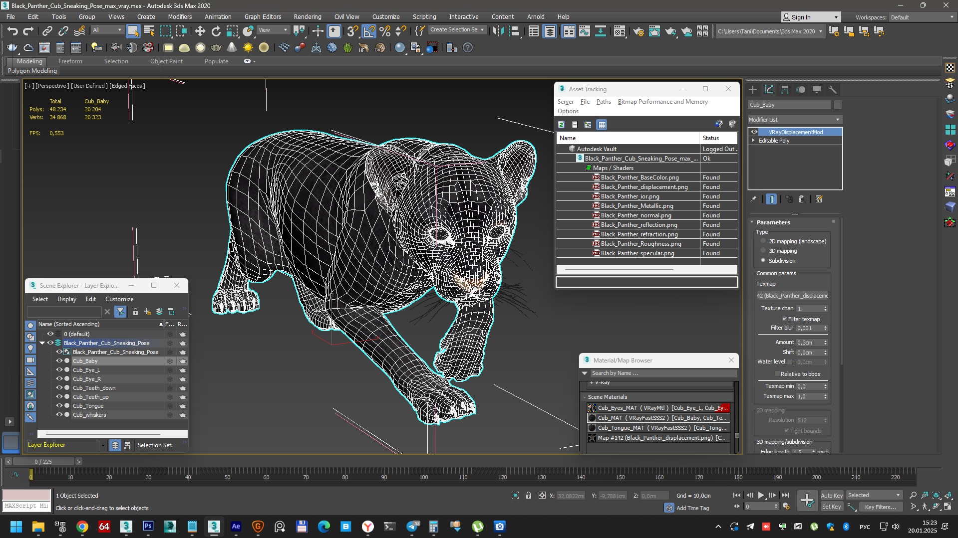 3D Black Panther Cub Sneaking Pose