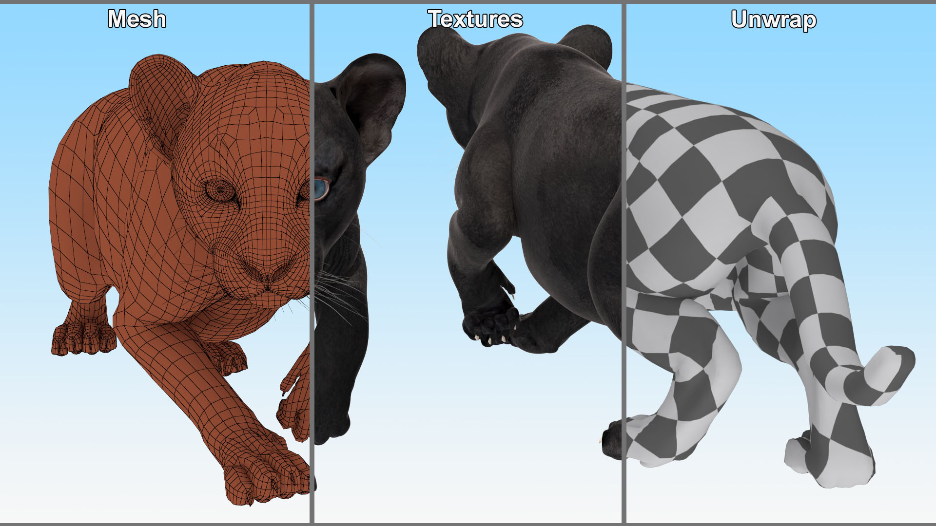 3D Black Panther Cub Sneaking Pose