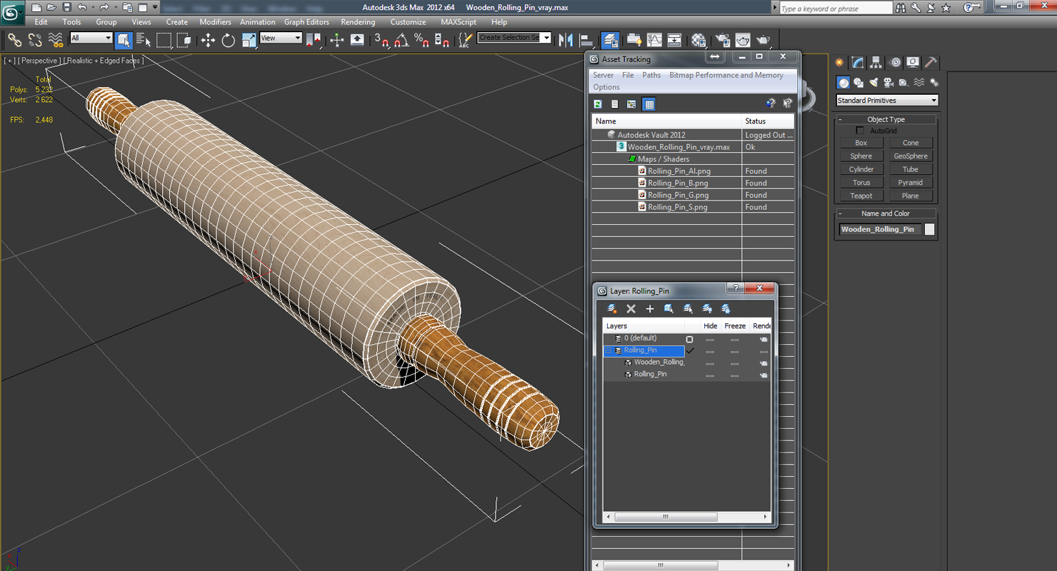 3D Wooden Rolling Pin model