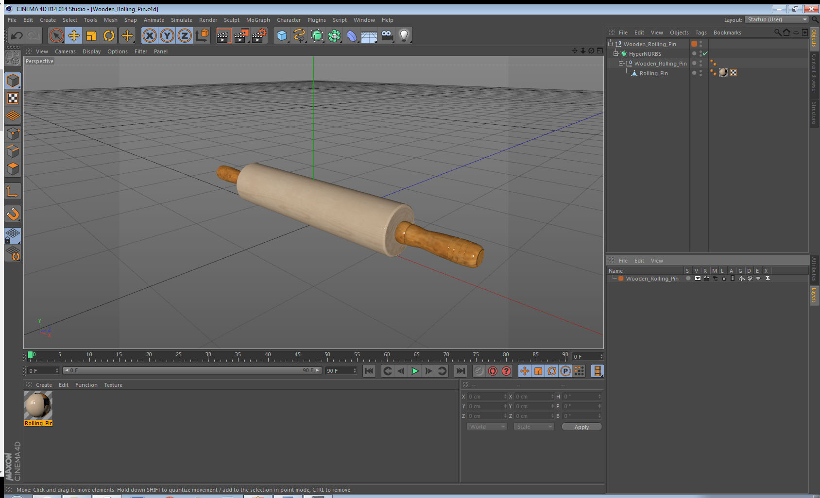 3D Wooden Rolling Pin model