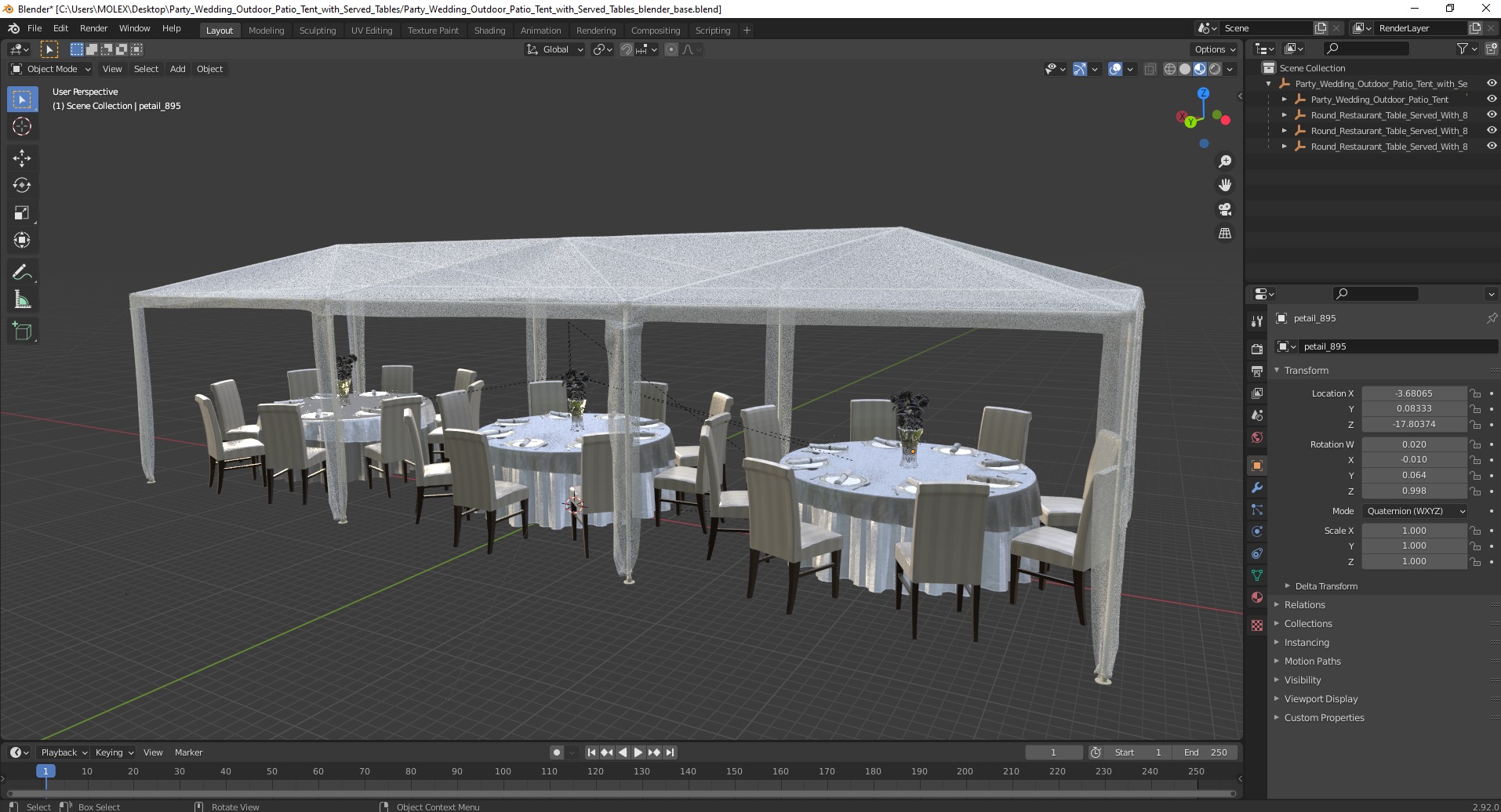 3D Party Wedding Outdoor Patio Tent with Served Tables