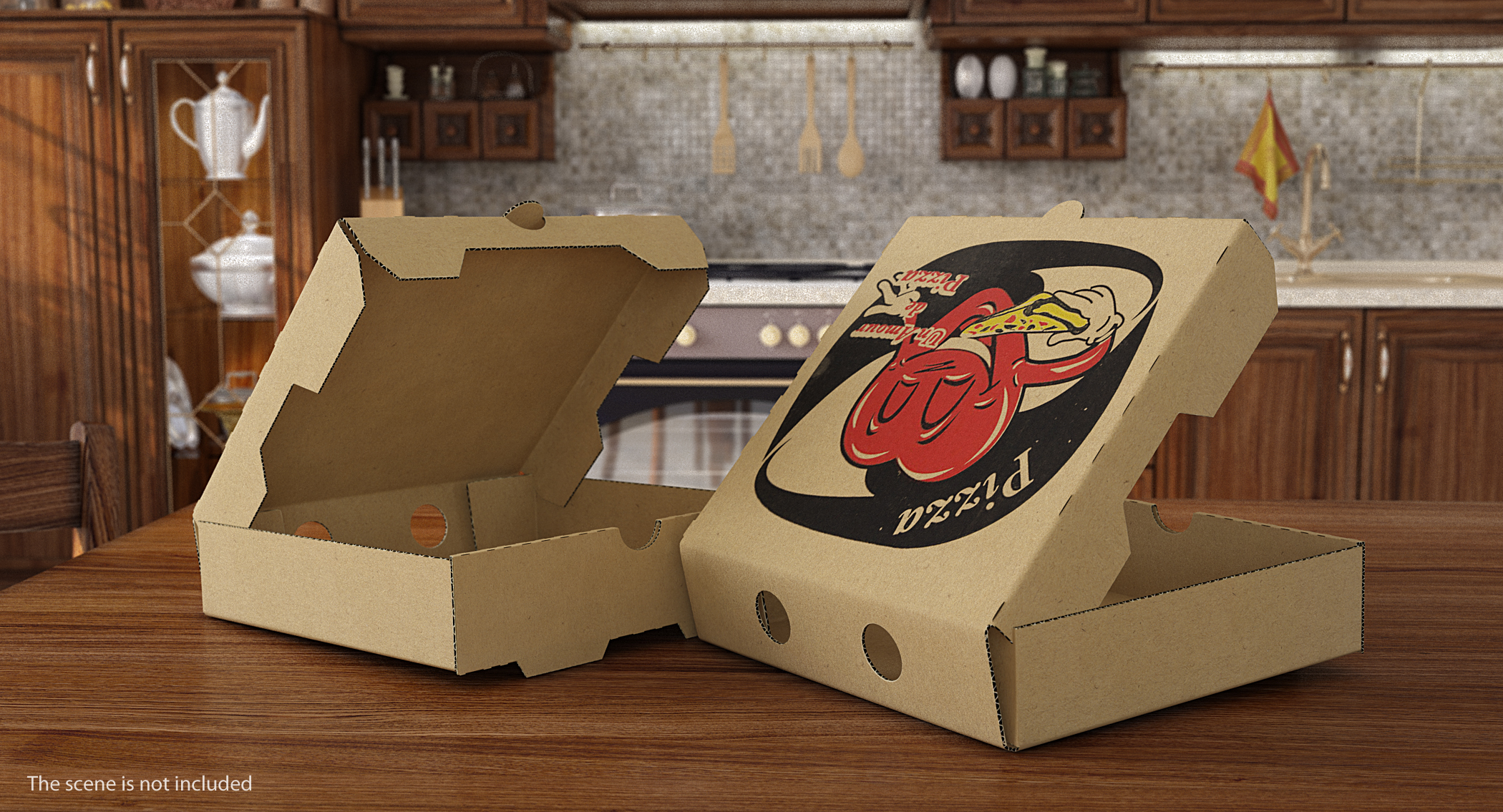 Small Pizza Box Opened 3D