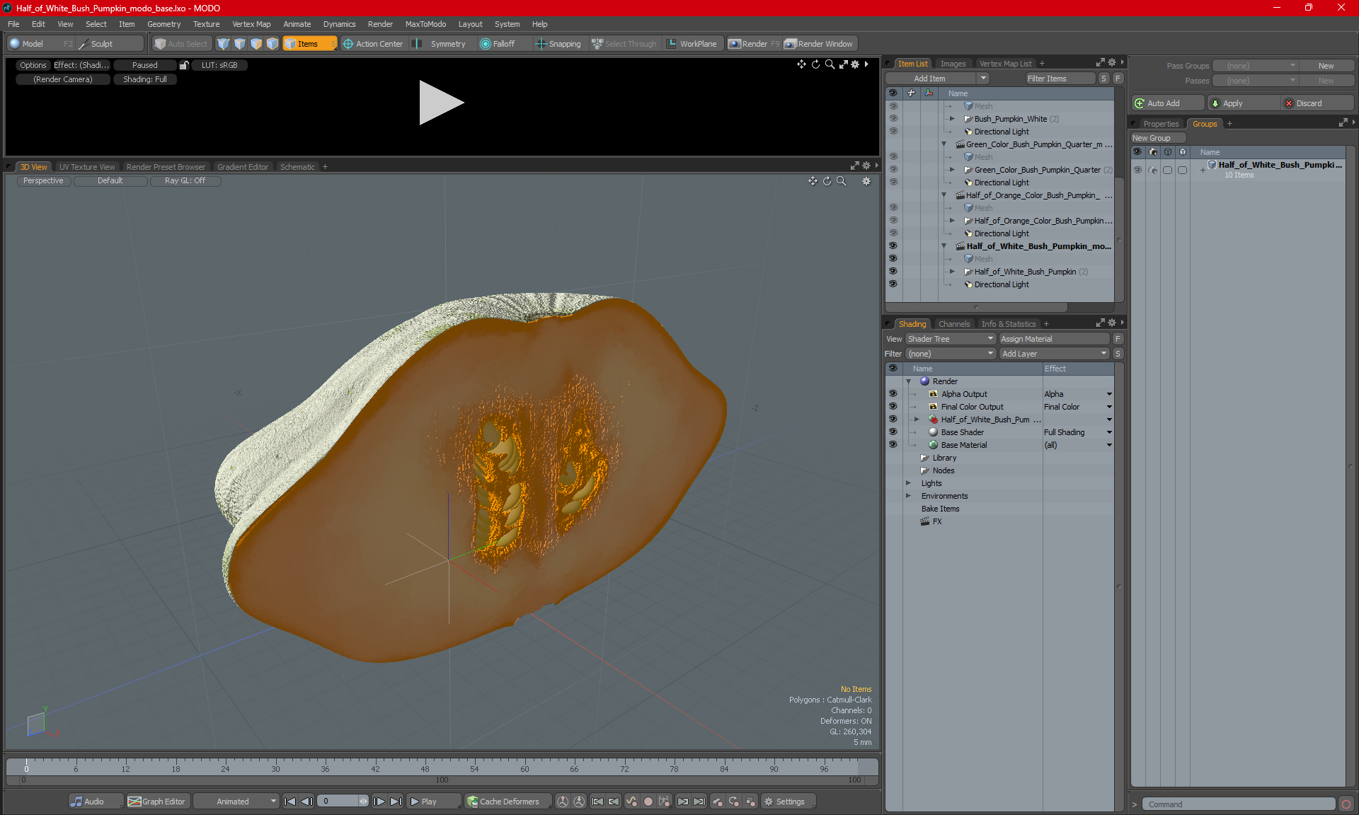 3D Half of White Bush Pumpkin