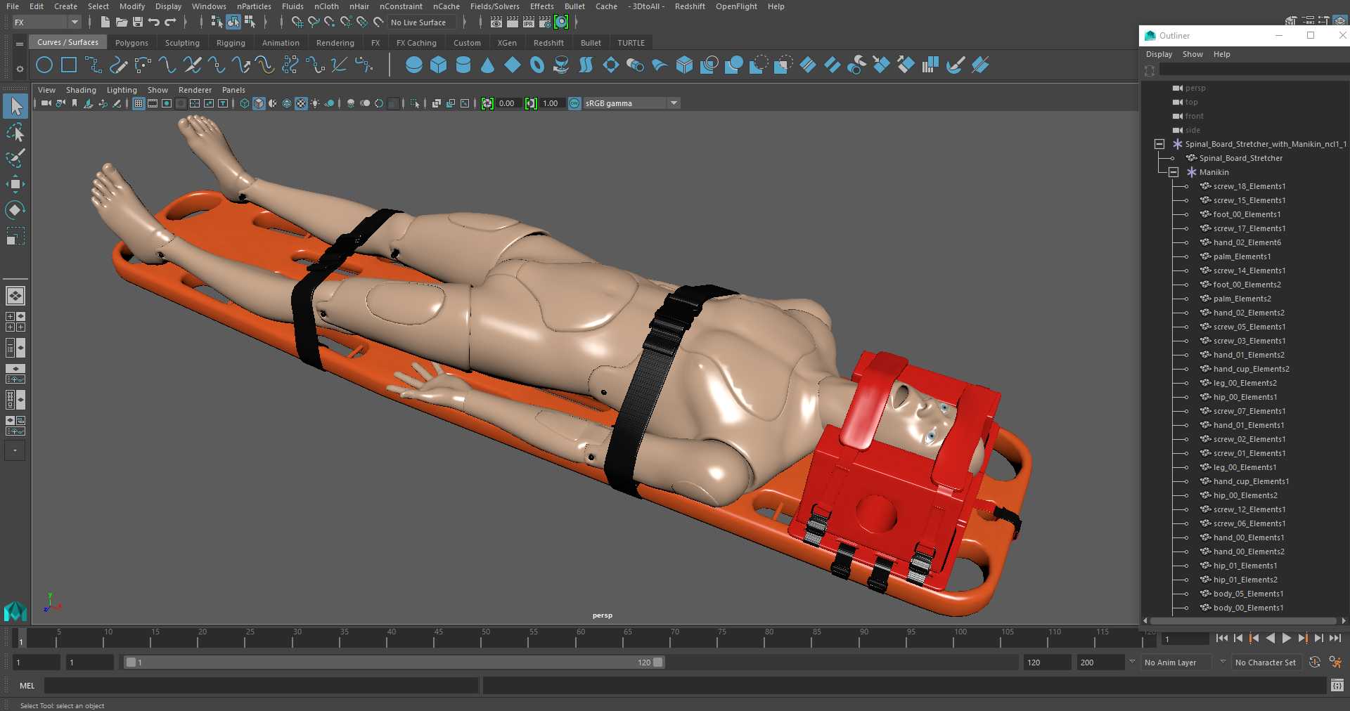 3D model Spinal Board Stretcher with Manikin